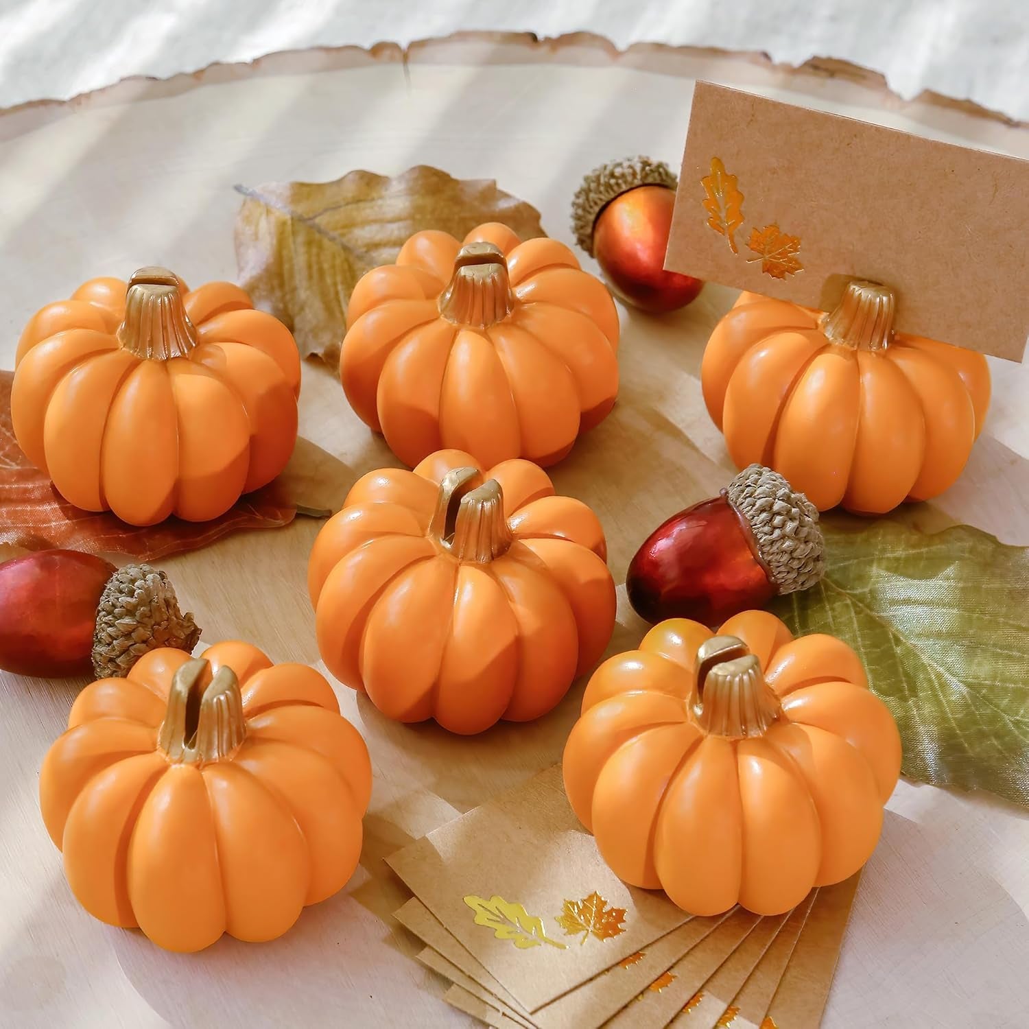 Fall Decor Mini Orange Pumpkin Place Card Holder (Set of 6), Perfect for Thanksgiving Table Decor, Fall Themed Weddings, Bridal Brunches