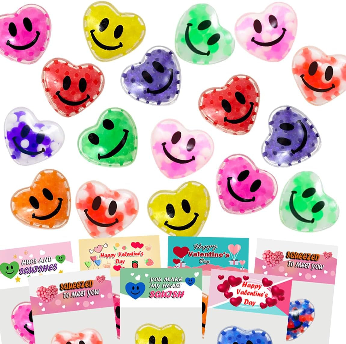 24 Pack Valentines Day Gifts Cards with Heart Stress Balls Squishy Squeeze Toys Great for Adults Valentines Party Favors Valentine'S Day Gifts