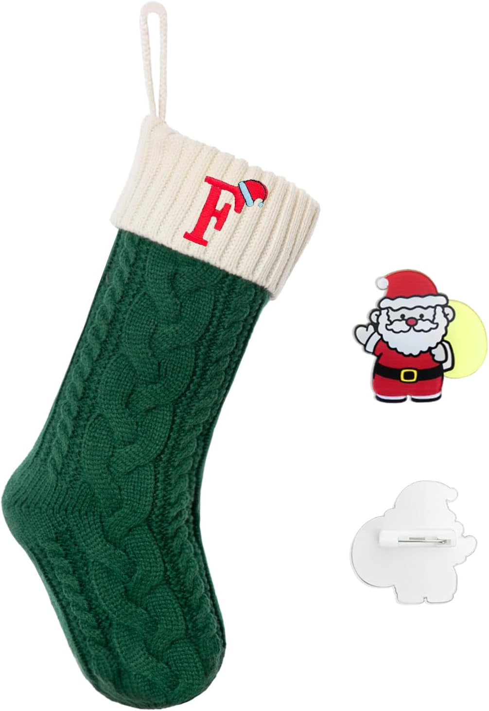 Christmas Stockings with Initials, Personalized Embroidered Monogram 18 Inches Knitted Christmas Stockings Fireplace Xmas Stockings for Kids,Family Holiday Party Decoration Green and White Letter F