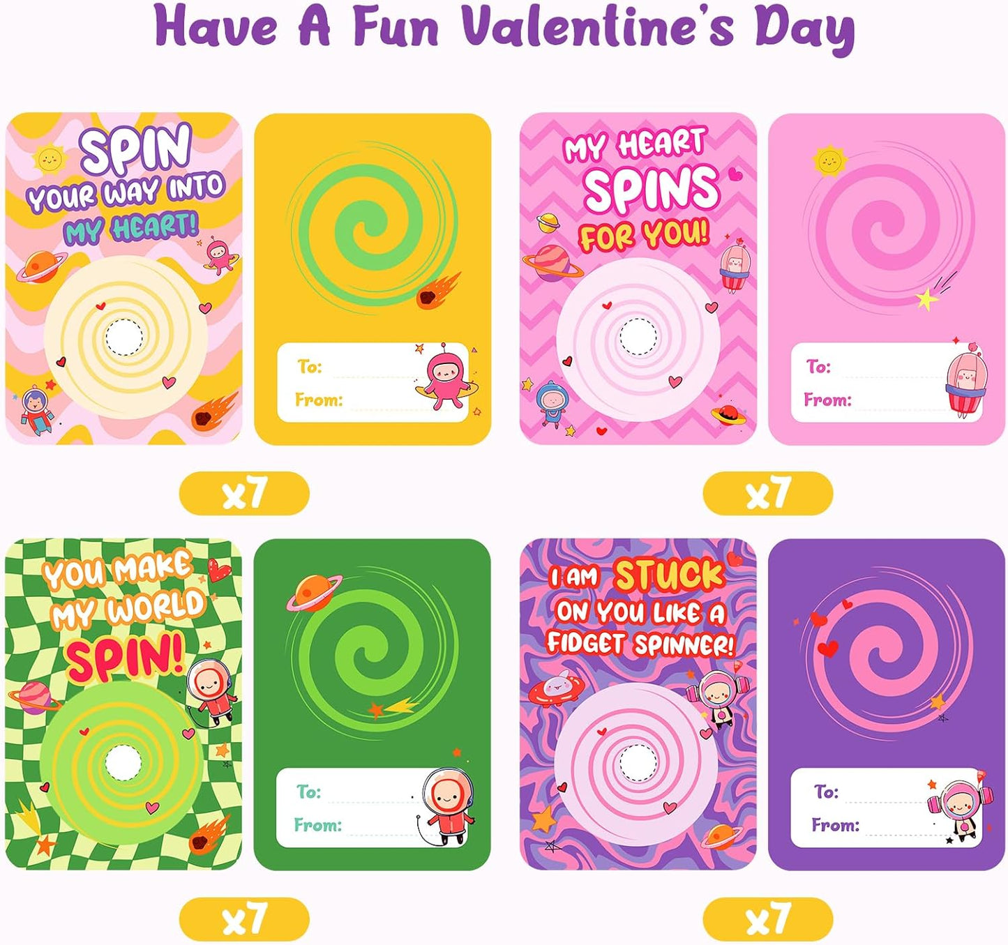 28 PCS Chain Press Vent Spaceman - Valentines Cards for Kids Wacky Track Finger Fidget Sensory Stress Relief Toy - Valentine Exchange Prizes for Girls Boys School