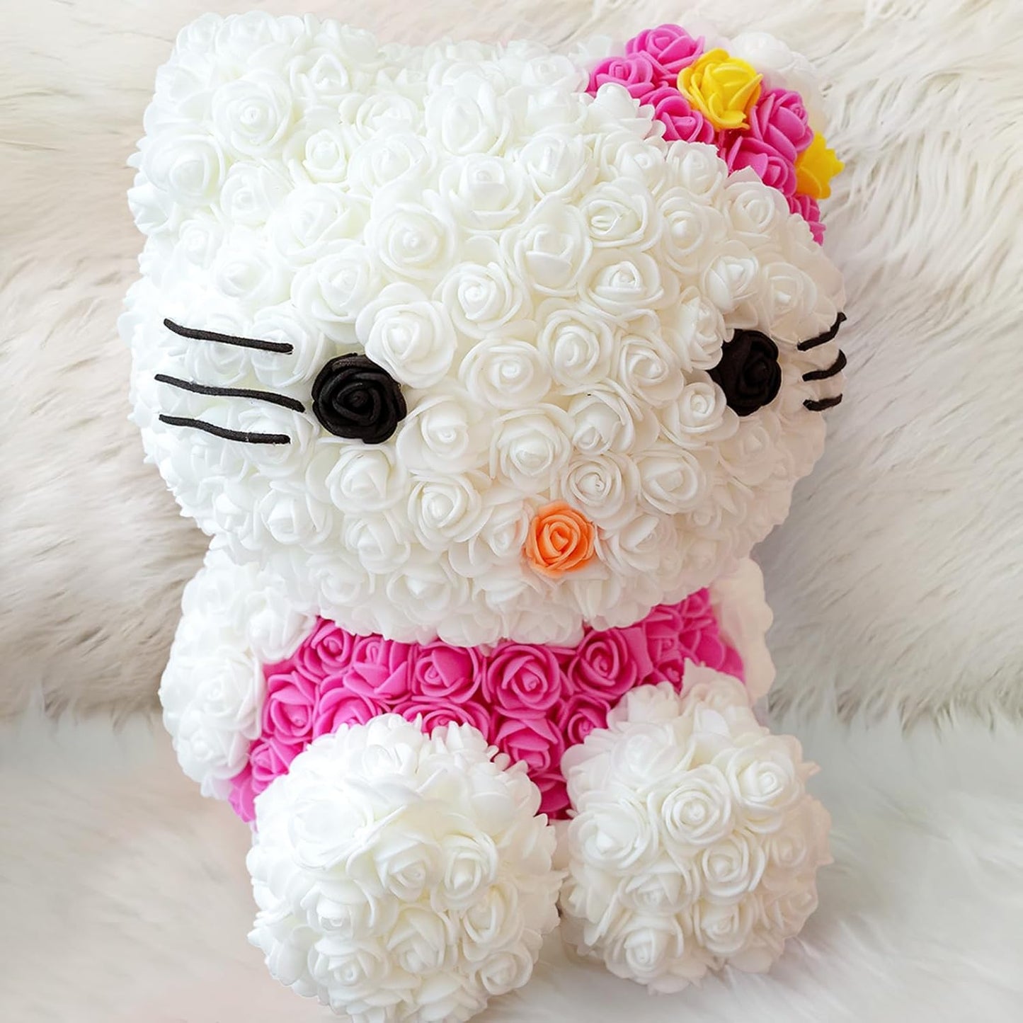 Valentines Day Gifts for Her- Hand Made Rose Kitty Valentine Day Gifts for Kids - Artificial Teddy Bear Gift for Women, Mothers Day, Wedding and Anniversary, Birthday Present