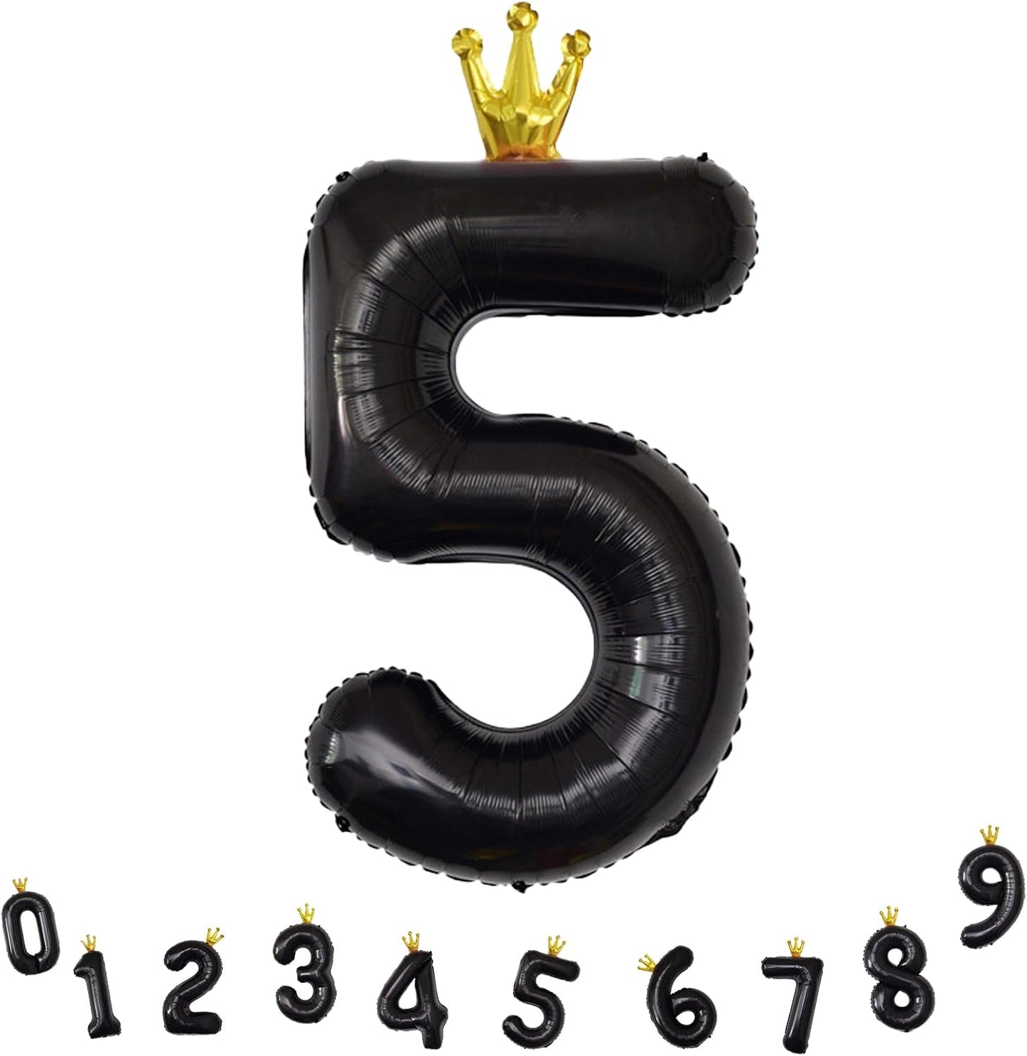 40 Inch Black 5 Number Balloons for Kids, Giant Foil 5Th Birthday Number Balloon, Crown Self Inflating Balloons 0-9 Set for Girls Boys 15Th Birthday Party Decor Anniversary Decorations Boys Supplies