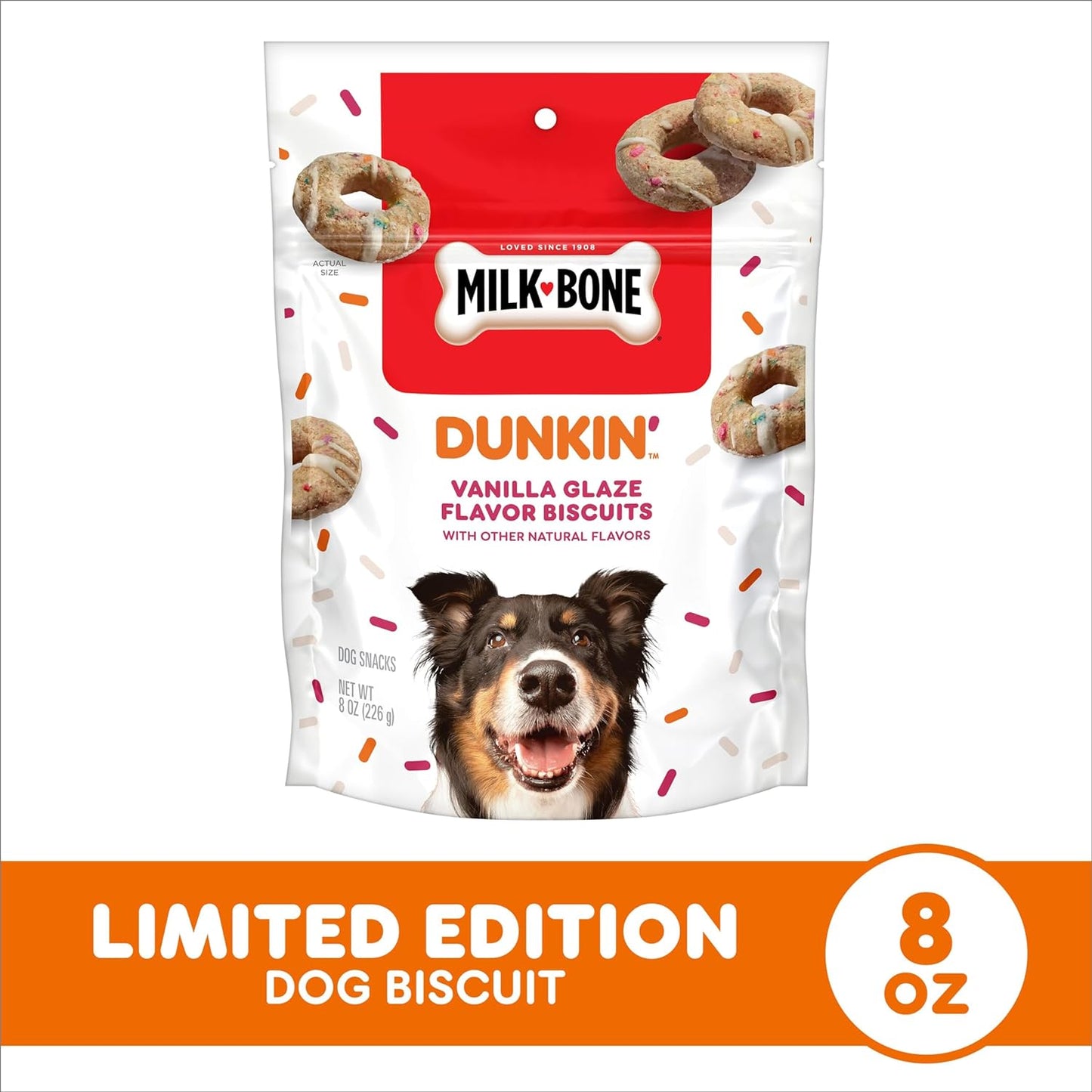 Limited Edition Dunkin' Vanilla Glaze Flavor Biscuit Dog Treats, 8 Ounce