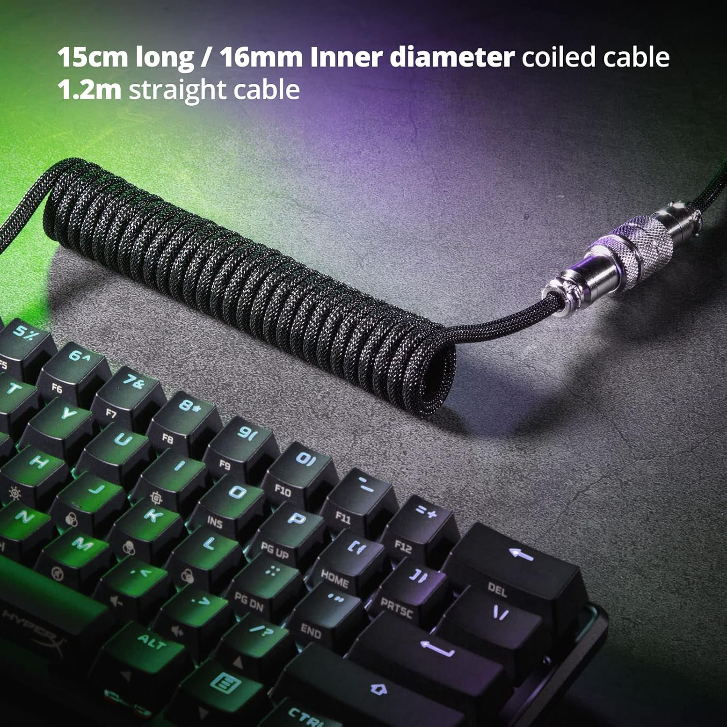 Pro Custom Coiled USB C Cable for Gaming Keyboard, Double-Sleeved Mechanical Keyboard Cable with Detachable Metal Aviator, 1.5M USB-C to USB-A, Classic Black Color