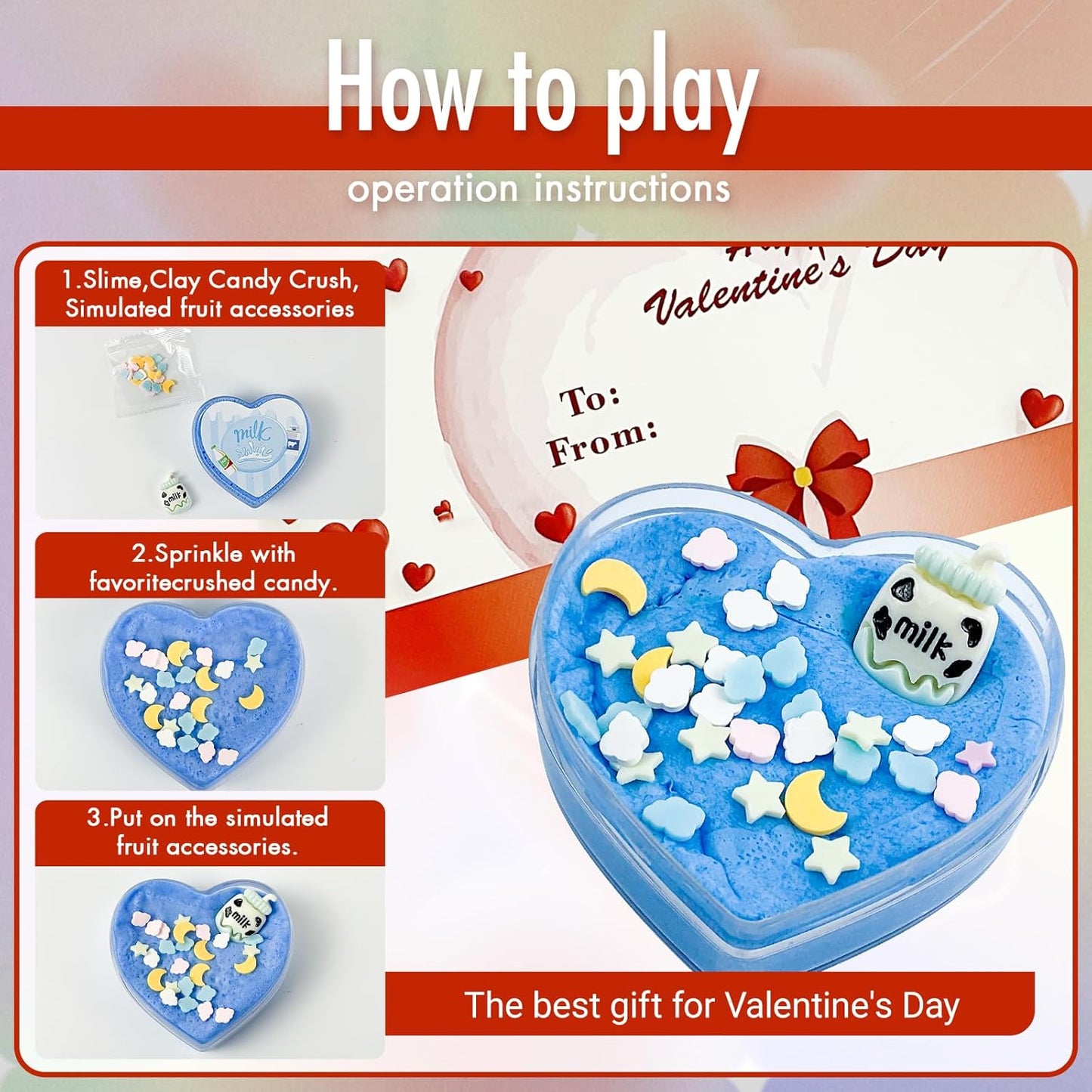 24Pcs Valentines Slime Hearts with Cards for Kids' Valentine Gift Classroom Exchange Party Favors for Kids Girls and Boys