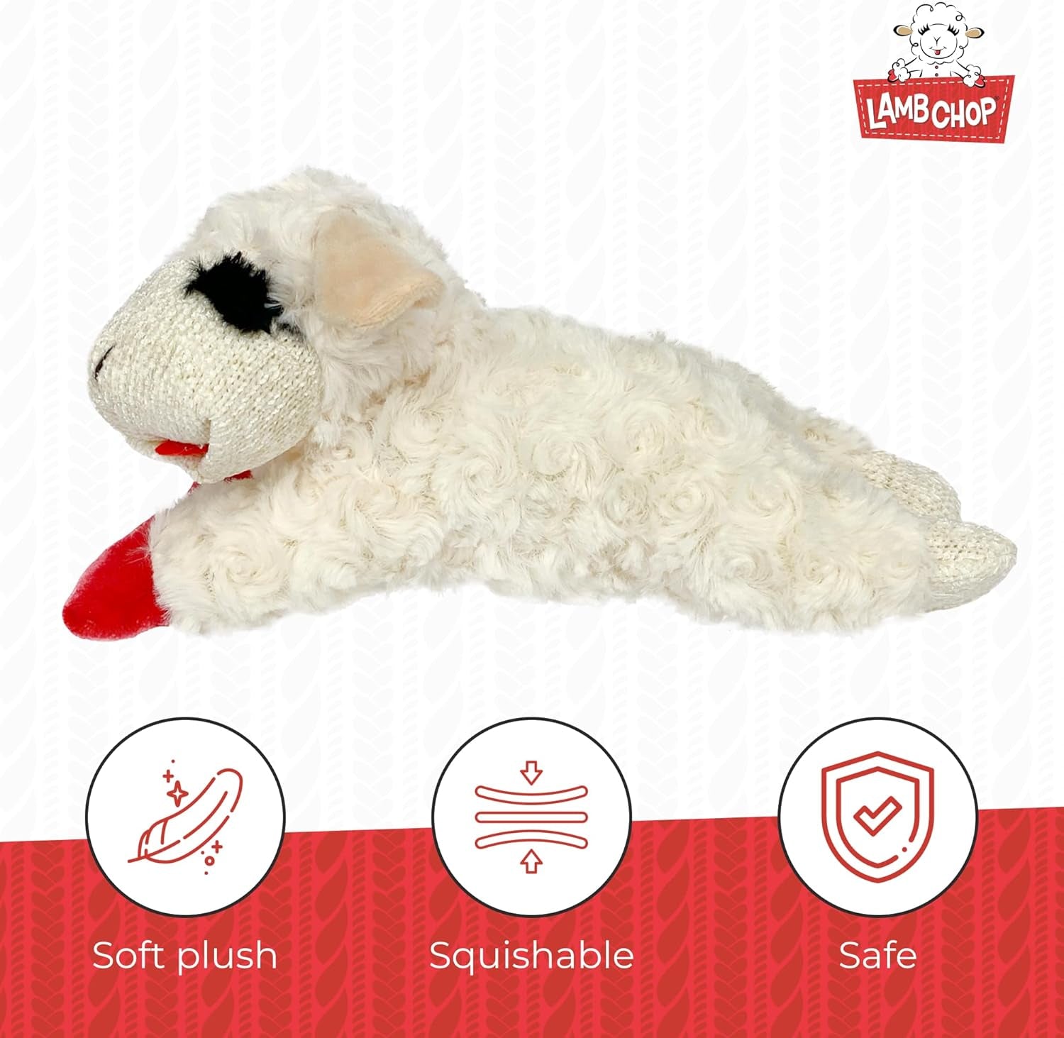 Mini Lamb Chop Officially Licensed, Plush, Squeak Pet Toy (White, 10')