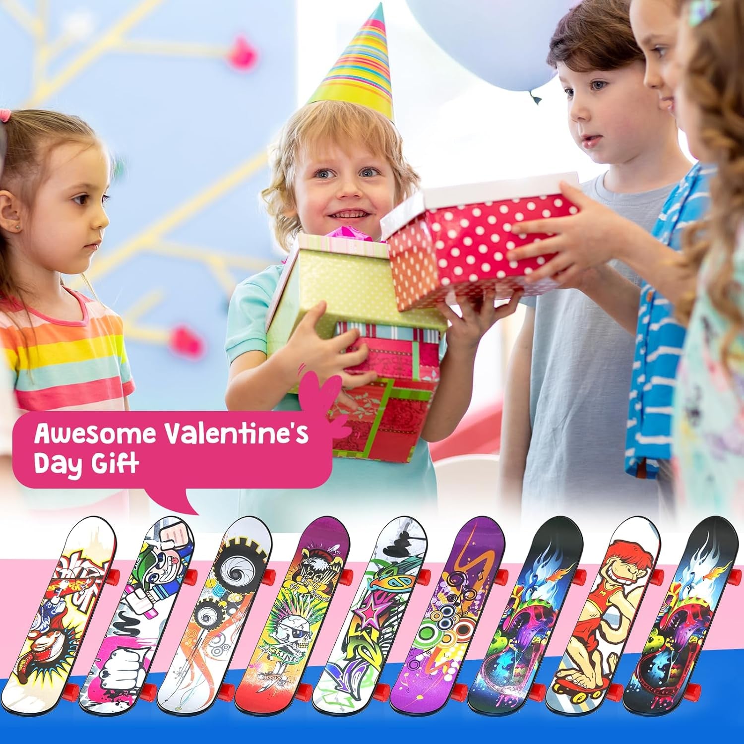 28 Packs Valentine'S Day Cards with Finger Skateboards Toys, Kids Valentine Party Favor, Valentine'S Day School Classroom Prizes, Valentine Exchange Gift (Finger Skateboards)