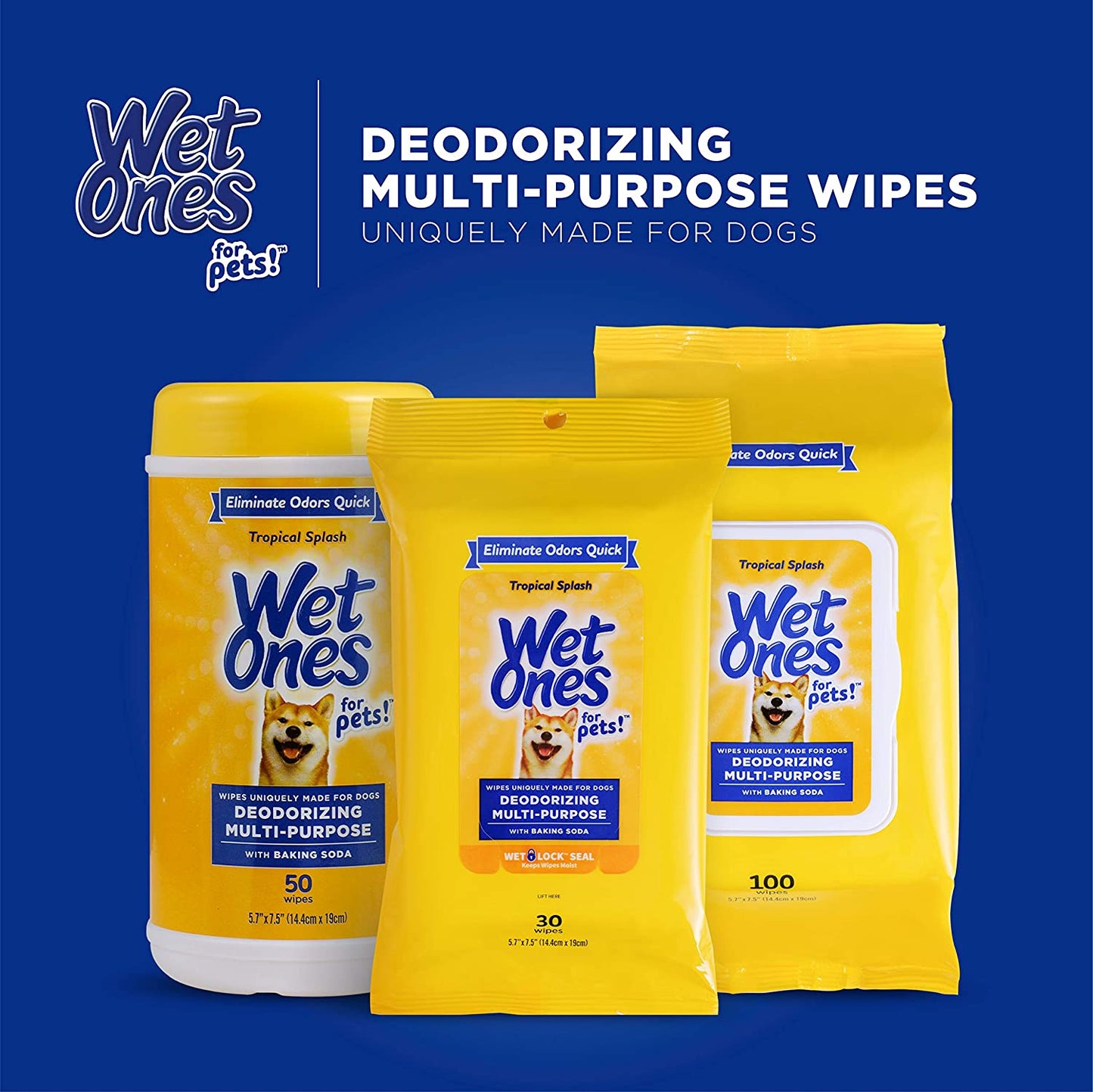 for Pets Deodorizing Multipurpose Pet Wipes, Tropical Splash Scent - Pet Grooming Wipes for In-Between Baths, Pet Cleaning Supplies, Puppy Wipes for Dogs, 50 Count