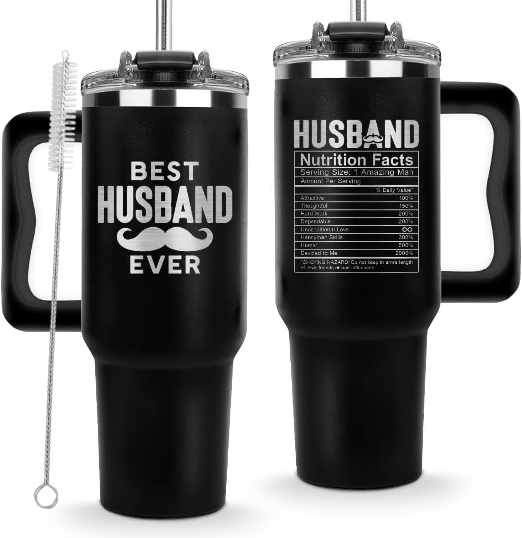 Valentine Gifts for Husband from Wife Tumbler 40 Oz, Hubby Coffee Mug from Wife, Worlds Best Husband Gifts Idea, Wedding Anniversary, Christmas, Birthday Gifts for Men, Him, Hubby Fathers Day Presents