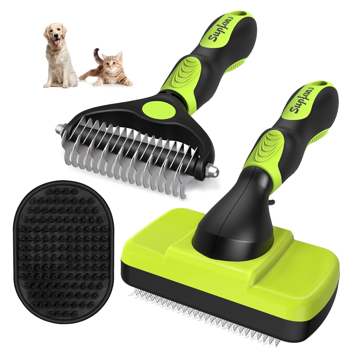 3PCS Dog Brush I Dog Brush for Shedding I Deshedding Dog Brush I Dog Bath Brush I Slicker Brush for Dogs I Dog Comb I Premium Pet Supplies (Green Black)