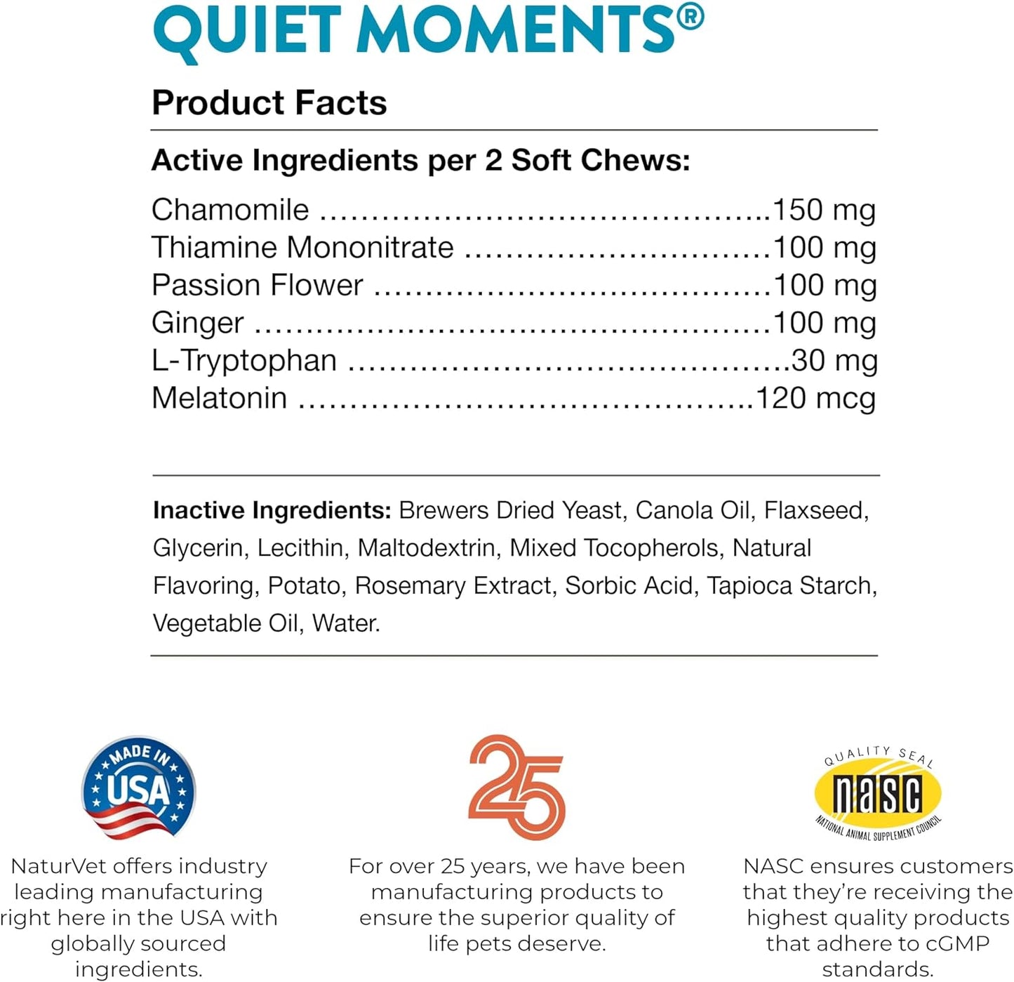 Quiet Moments Calming Aid Dog Supplement – Helps Promote Relaxation, Reduce Stress, Storm Anxiety, Fireworks, Motion Sickness for Dogs – Tasty Pet Soft Chews with Melatonin – 70 Ct.