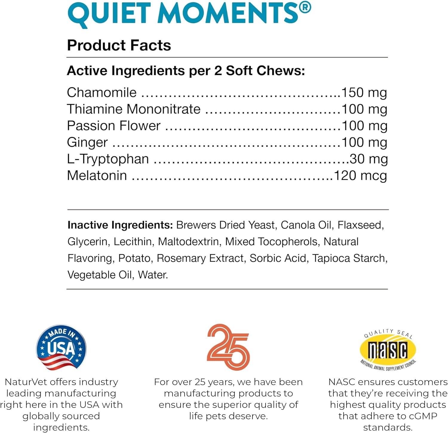 Quiet Moments Calming Aid Dog Supplement – Helps Promote Relaxation, Reduce Stress, Storm Anxiety, Fireworks, Motion Sickness for Dogs – Tasty Pet Soft Chews with Melatonin – 70 Ct.