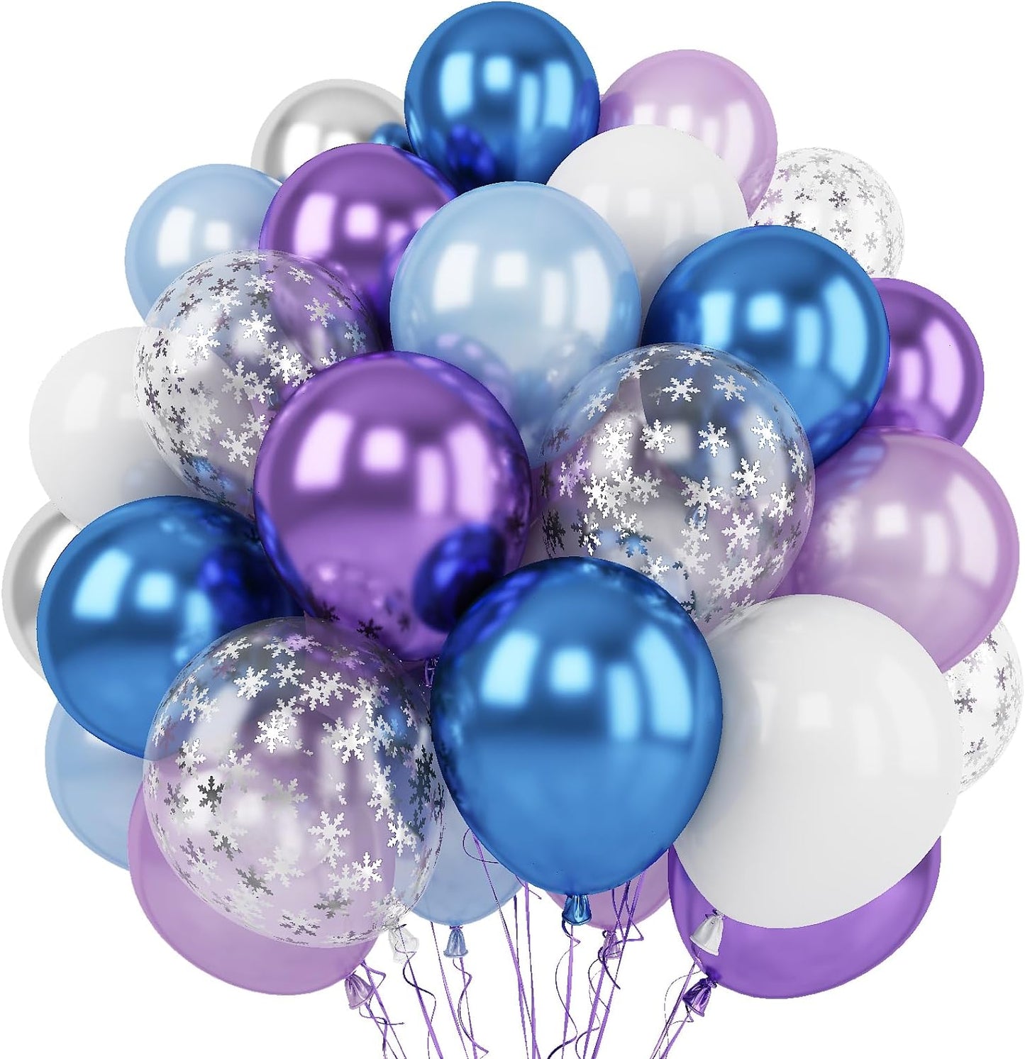 Frozen Balloon, 60 Packs 12 Inch Metallic Purple Blue White Silver Balloons with Snowflake Confetti Balloon for Frozen Birthday Party Baby Shower Christmas Winter Wonderland Party Decorations