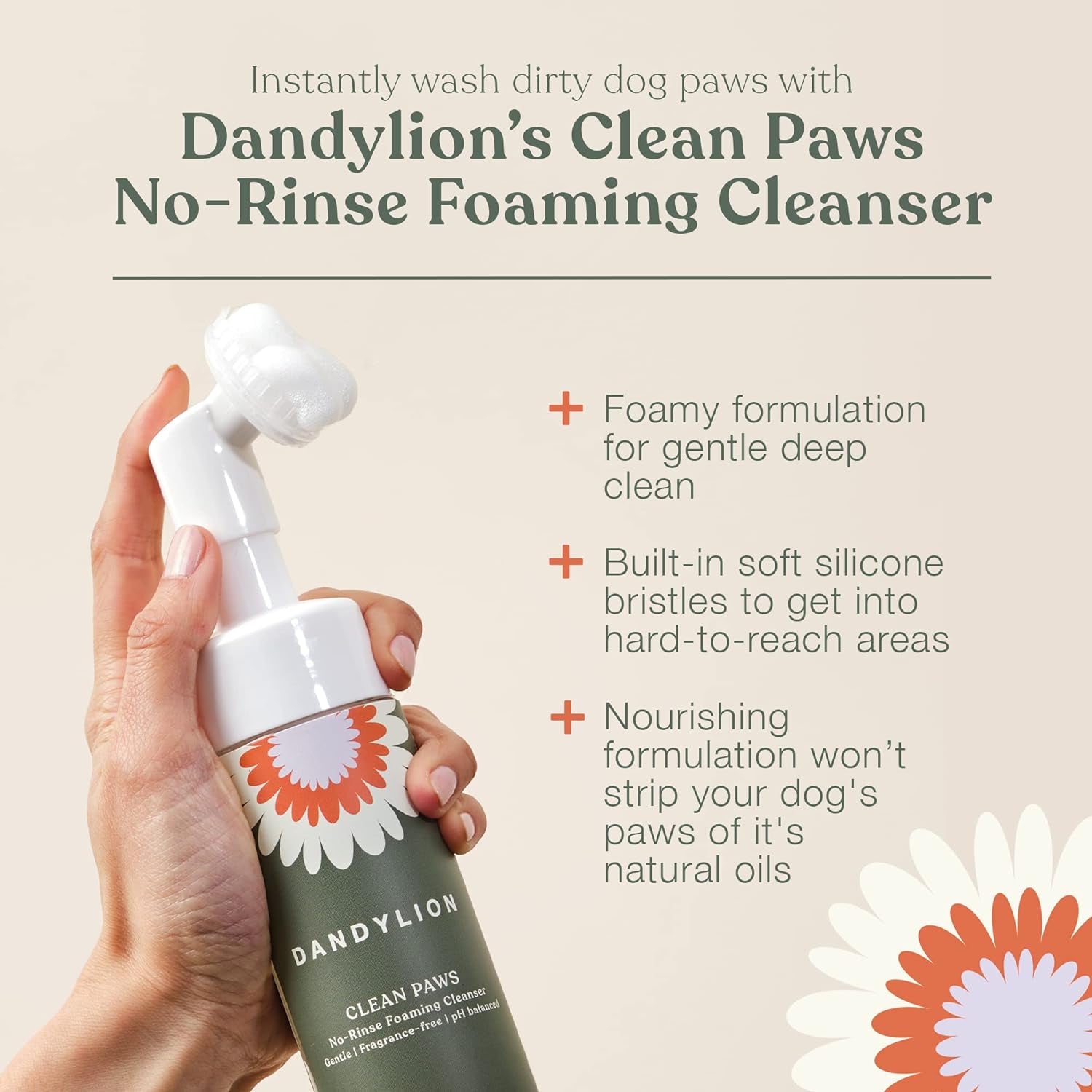 Clean Paws | No-Rinse Dog Paw Cleaner & Puppy Paw Washer | Gentle, Fragrance-Free, Ph Balanced Foaming Cleanser with Silicone Bristle Brush | Safe for All Dogs | 5 Fl Oz