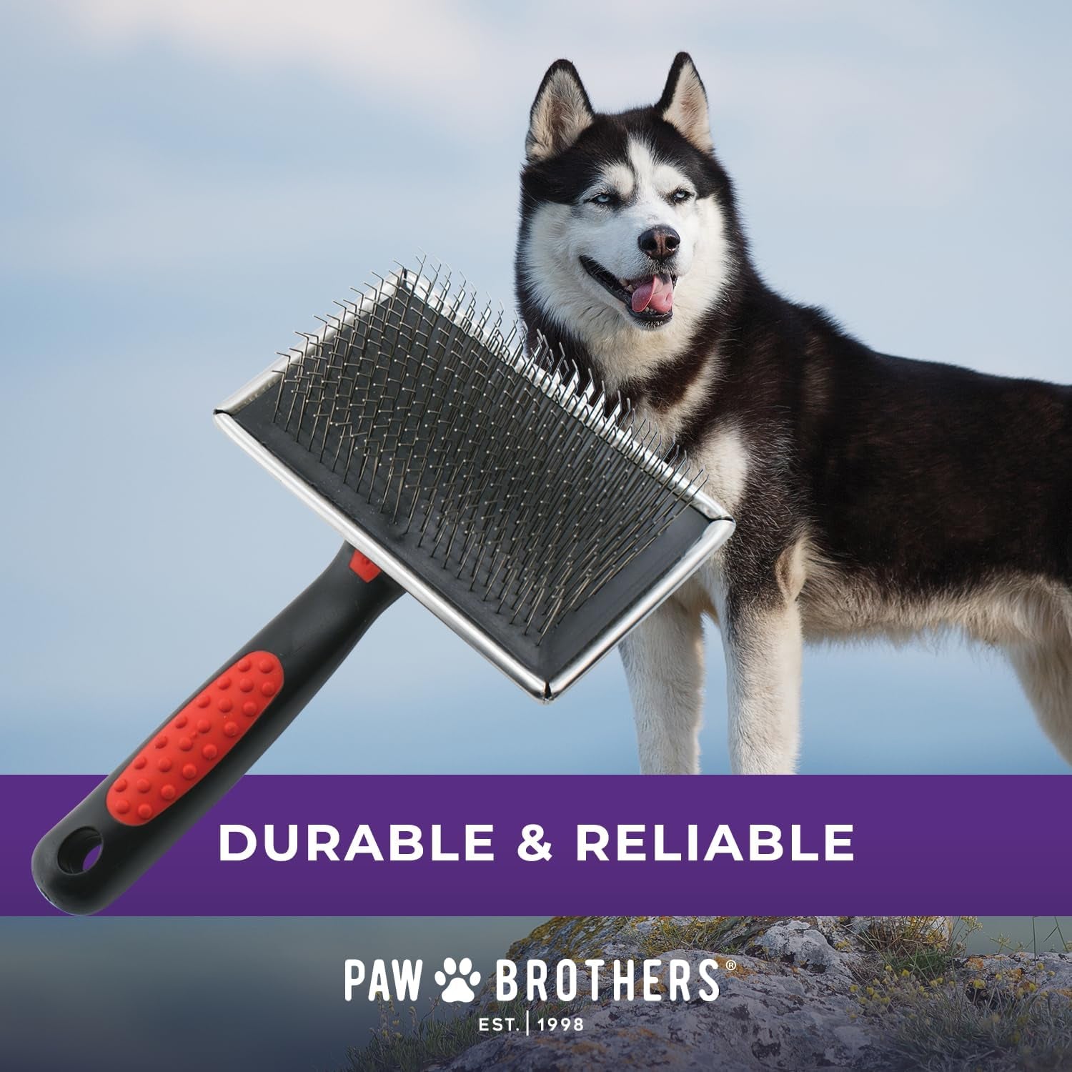 Paw Brothers Professional Grade Extra Long Slicker Brush - Ergonomic Handle, Removes Loose Undercoat and Tangles for Dogs