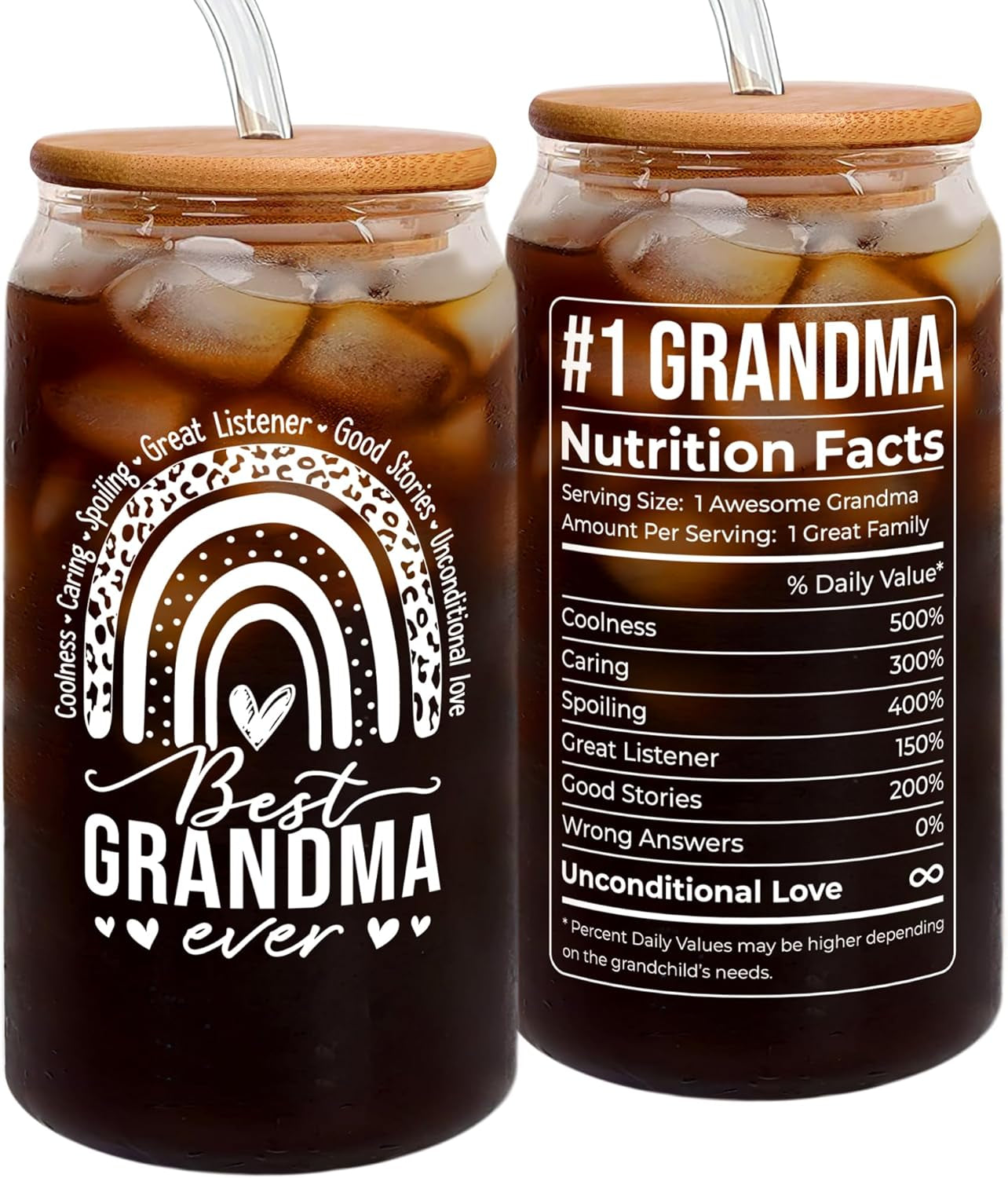 Grandma Gifts - Gifts for Grandma from Granddaughter, Grandson - Grandma Mothers Day Gift, Birthday Presents for Grandma, Christmas Gifts for Grandma - 16 Oz Can Glass