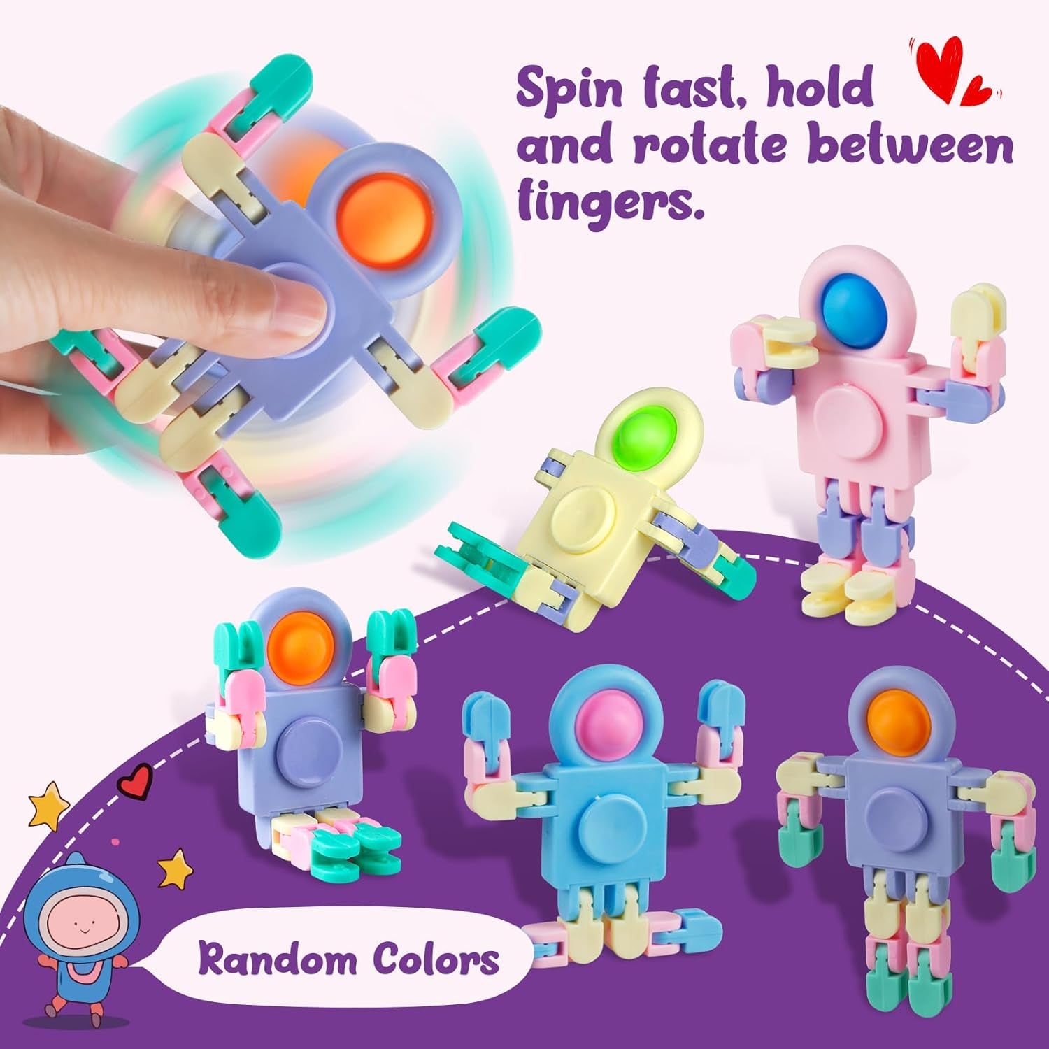 28 PCS Chain Press Vent Spaceman - Valentines Cards for Kids Wacky Track Finger Fidget Sensory Stress Relief Toy - Valentine Exchange Prizes for Girls Boys School