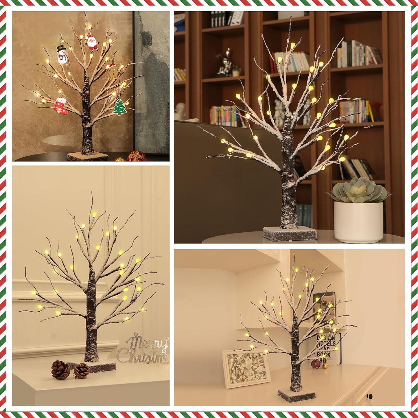 Valentines Day Decor Table Lamp Artificial Tree Decorations, 48 LED Adjustable Branches Bonsai Tree, Warm White 18” Lighted Snow Dusted Tree for Home Wedding Dinner Party DIY Gift