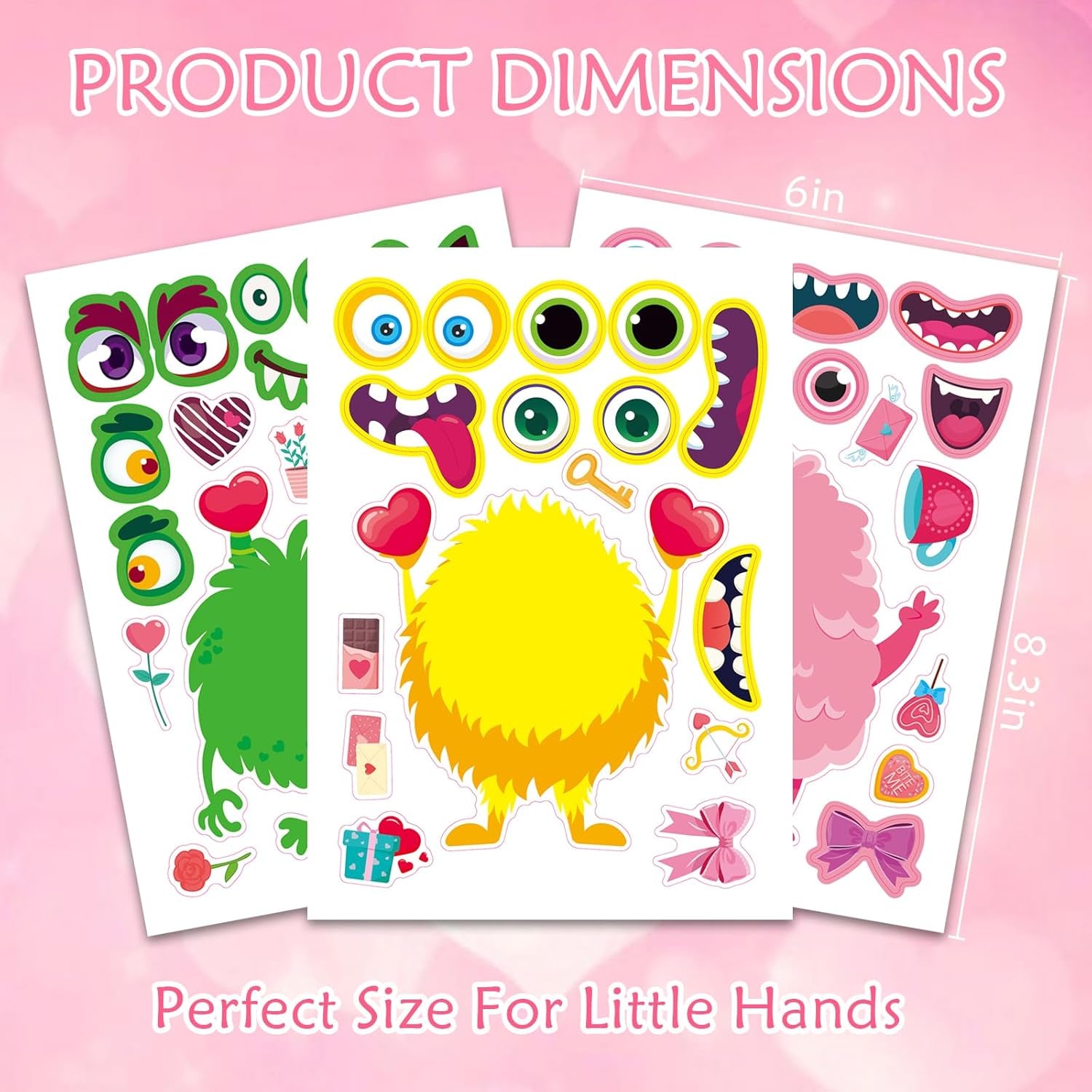 32 Sheets Valentine’S Monster Make-A-Face Stickers | Valentine’S Day Gifts for Kids DIY Crafts & Classroom Party Supplies | Fun Valentine Exchange, Activities, and Goodie Bag Stuffers