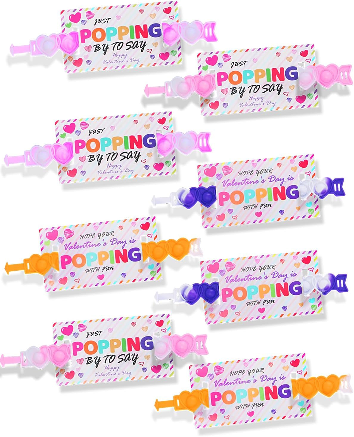 32Pcs Pop Fidget Bracelet Toy with Valentine'S Day Card ,Valentines Classroom Exchange Kit for Kids, Party Favor Supplies for Kids Children