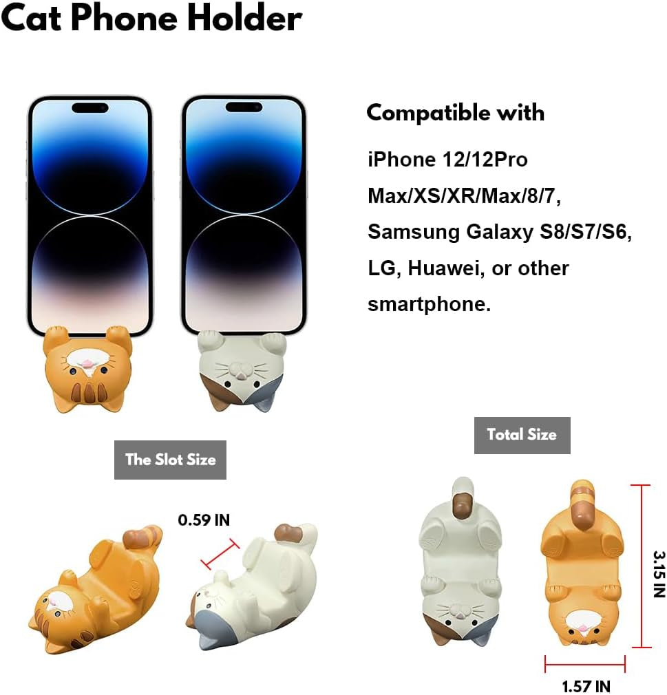 2Pcs Cute Cat Phone Holder, Resin Creative Cartoon Cat Phone Stand Compatible for All Cellphones Home Decor