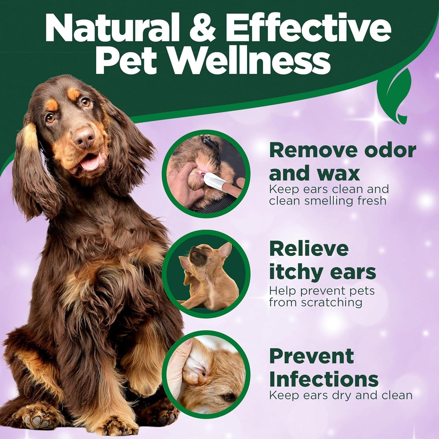 Ear Relief Finger Wipes | Ear Cleansing Finger Wipes for Dogs | Sooths & Deodorizes | 50 Disposable Wipes