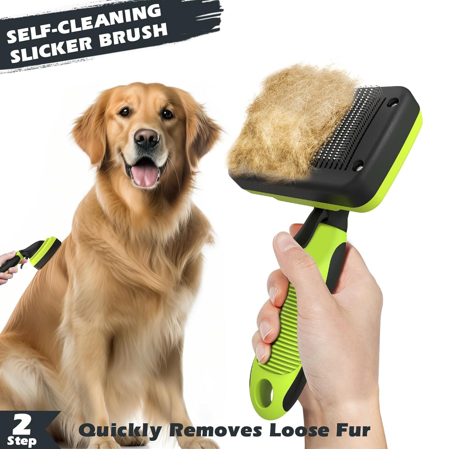 3PCS Dog Brush I Dog Brush for Shedding I Deshedding Dog Brush I Dog Bath Brush I Slicker Brush for Dogs I Dog Comb I Premium Pet Supplies (Green Black)