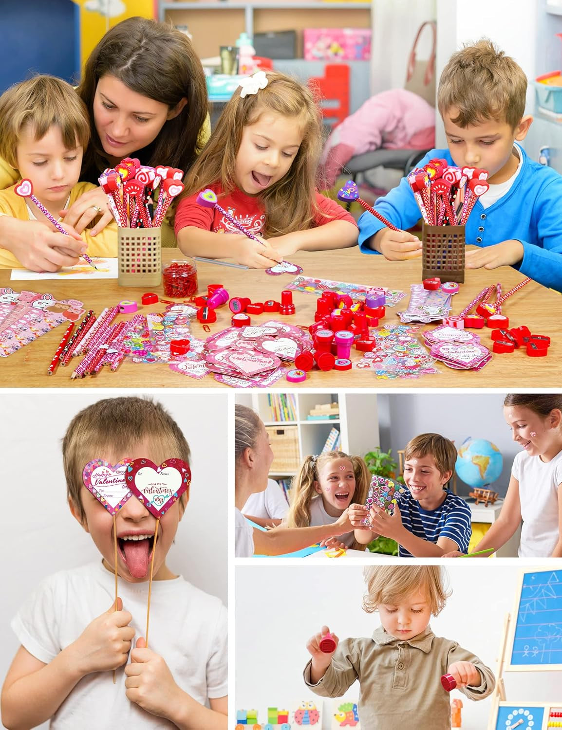 Valentine Gifts for Kids School, 28 Packs Stationery Set from Teachers to Students, Valentines Kids Gift Set Cards with Stickers, Pencils, Erasers, Valentine'S Day Classroom Exchange Party Favor Toy