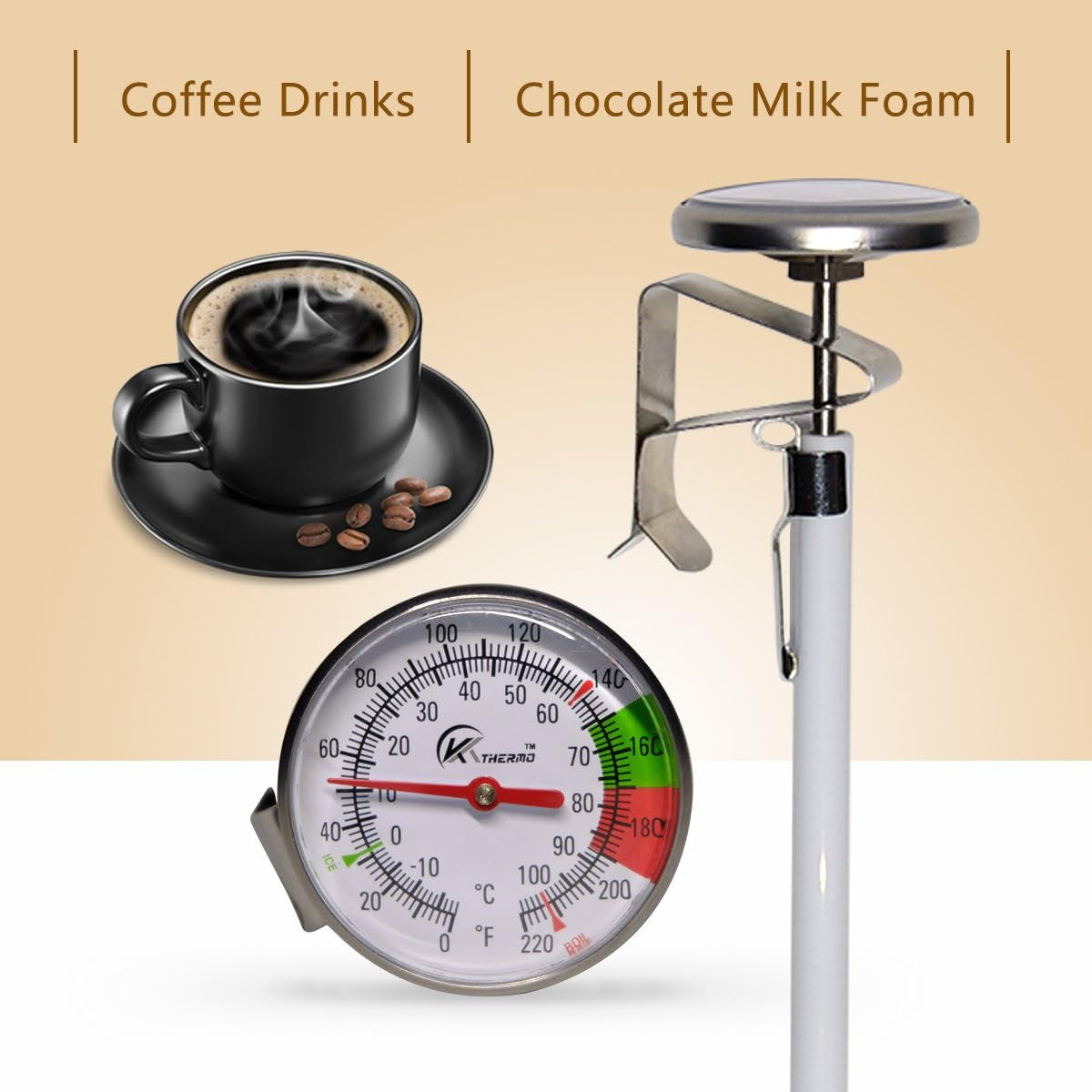 Instand Read 2-Inch Dial Thermometer,Best for the Coffee Drinks,Chocolate Milk Foam