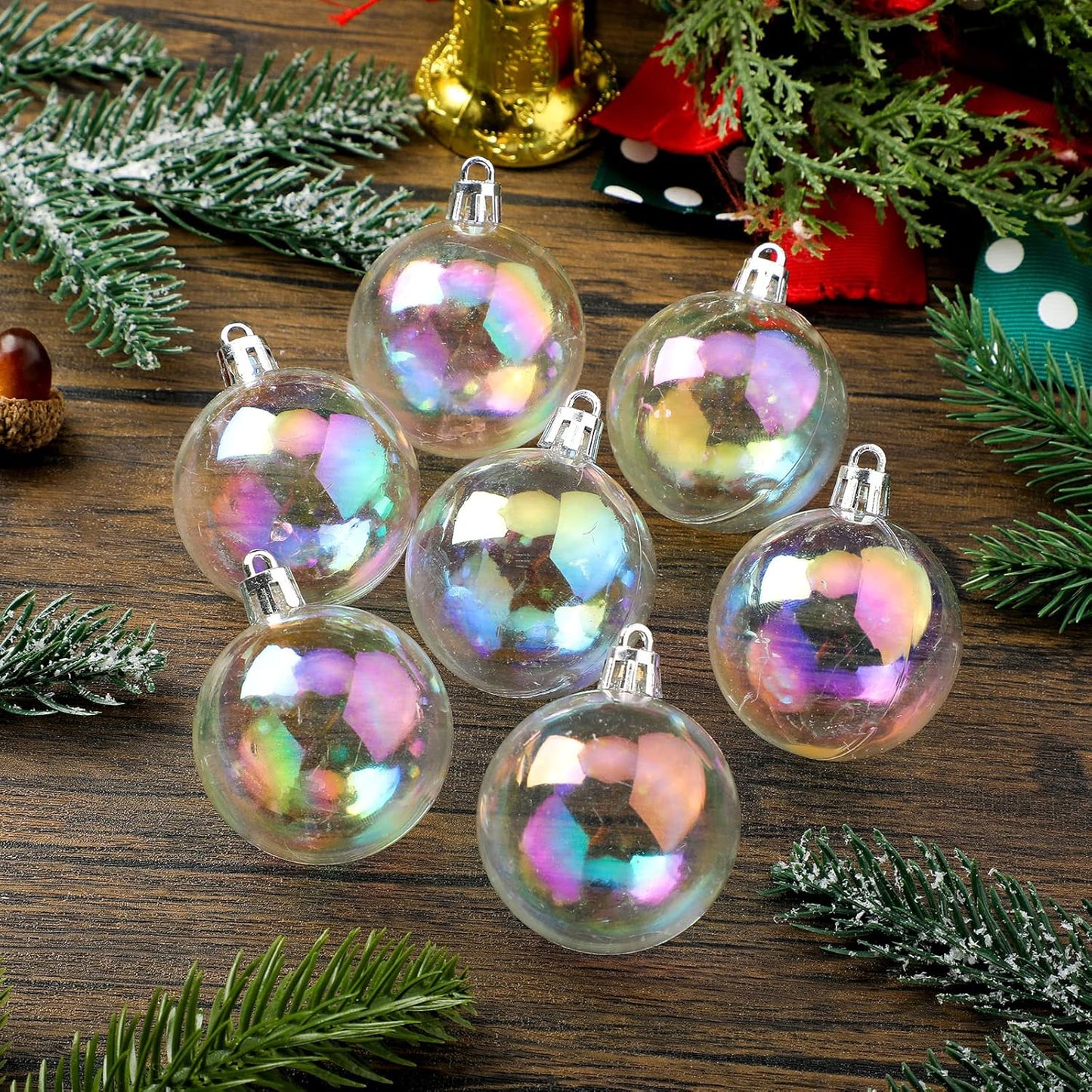 Christmas Iridescent Ornaments Plastic Clear Bubble Hanging Ornament Balls Bulk Wedding Decorative Rainbow Hanging Ornaments Craft for Halloween Cauldron DIY Witch Magic Pot(36 Pcs,1.18 Inch)