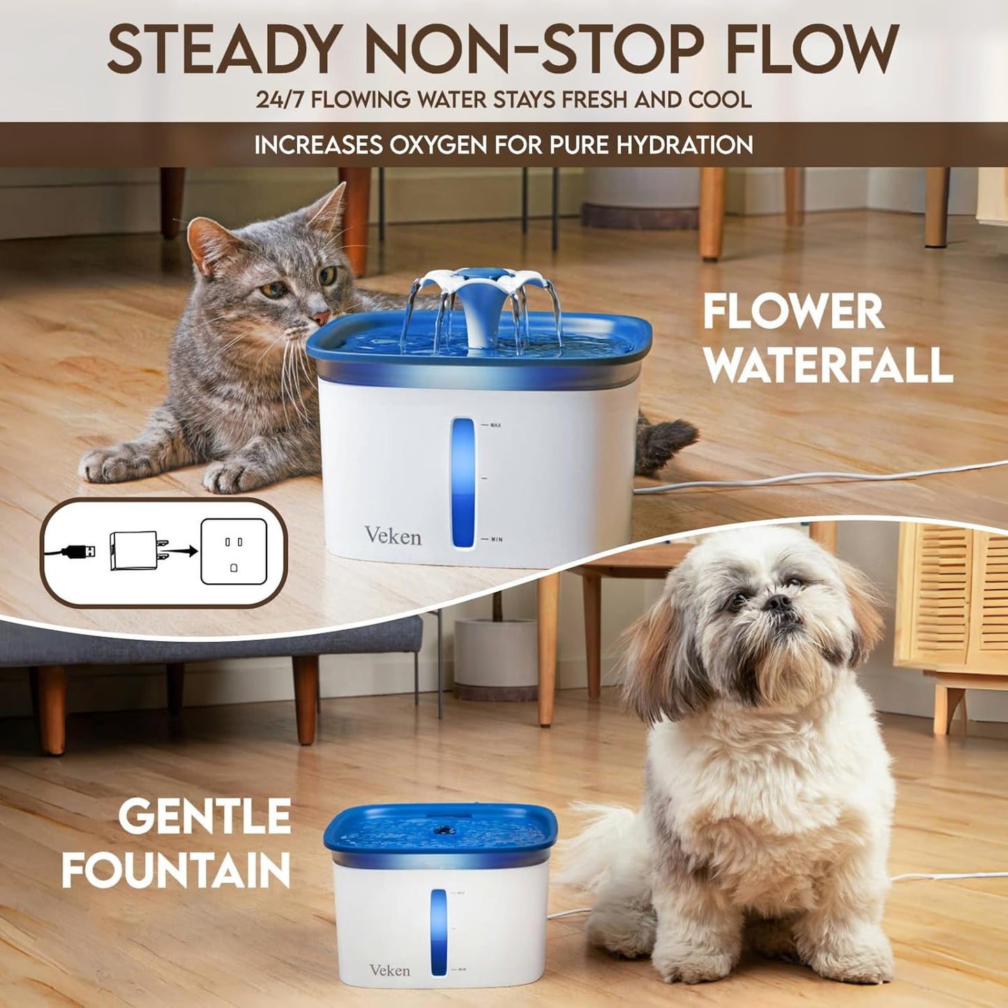 95Oz/2.8L Pet Fountain, Automatic Cat Water Fountain Dog Water Dispenser with Replacement Filters for Cats, Dogs, Multiple Pets (Blue, Plastic)