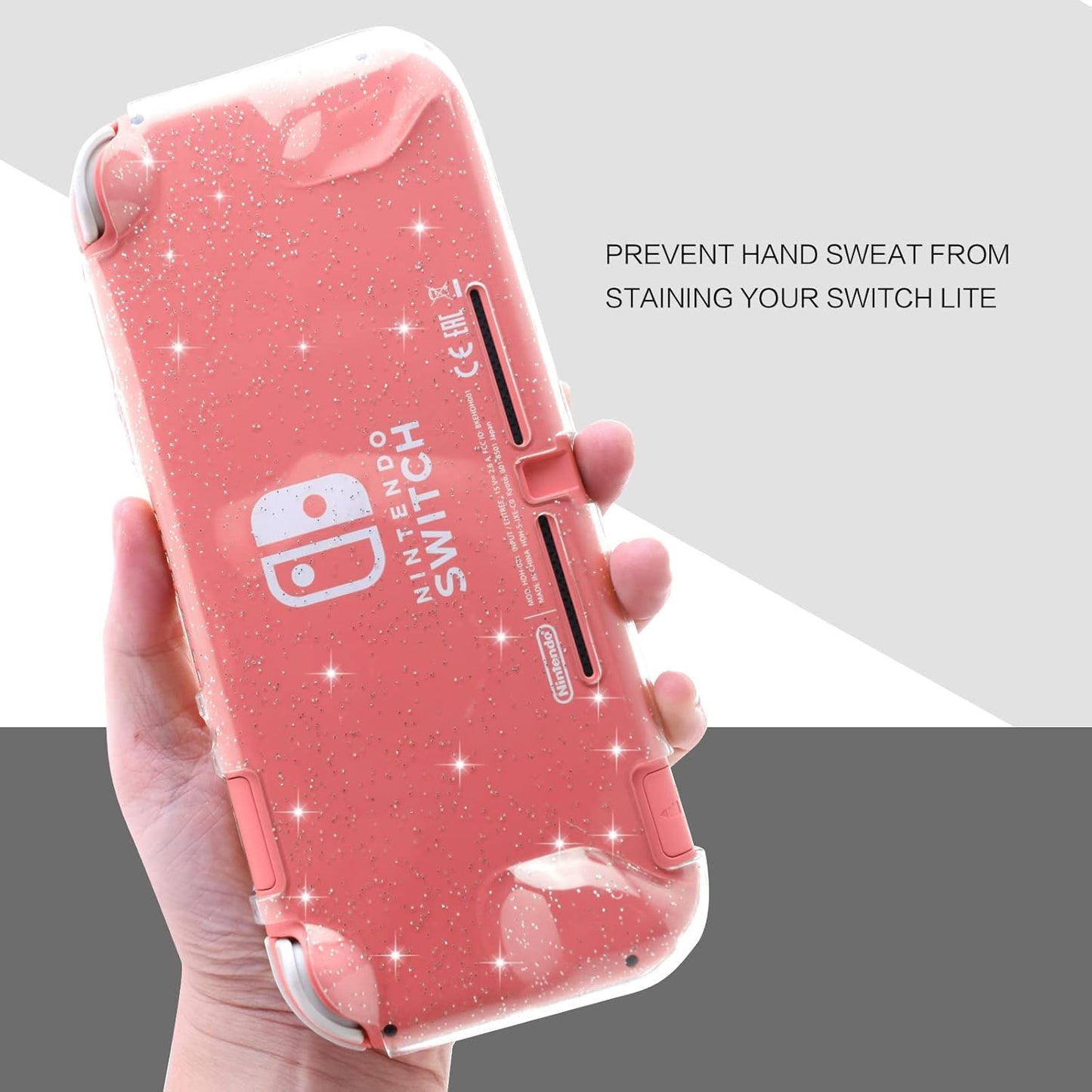 Portable Electronic Device Cover for Nintendo Switch Lite, Clear Hard Glitter Case - Compatible with up to 5.5 Inch Devices, Anti-Slip, Glitter Theme