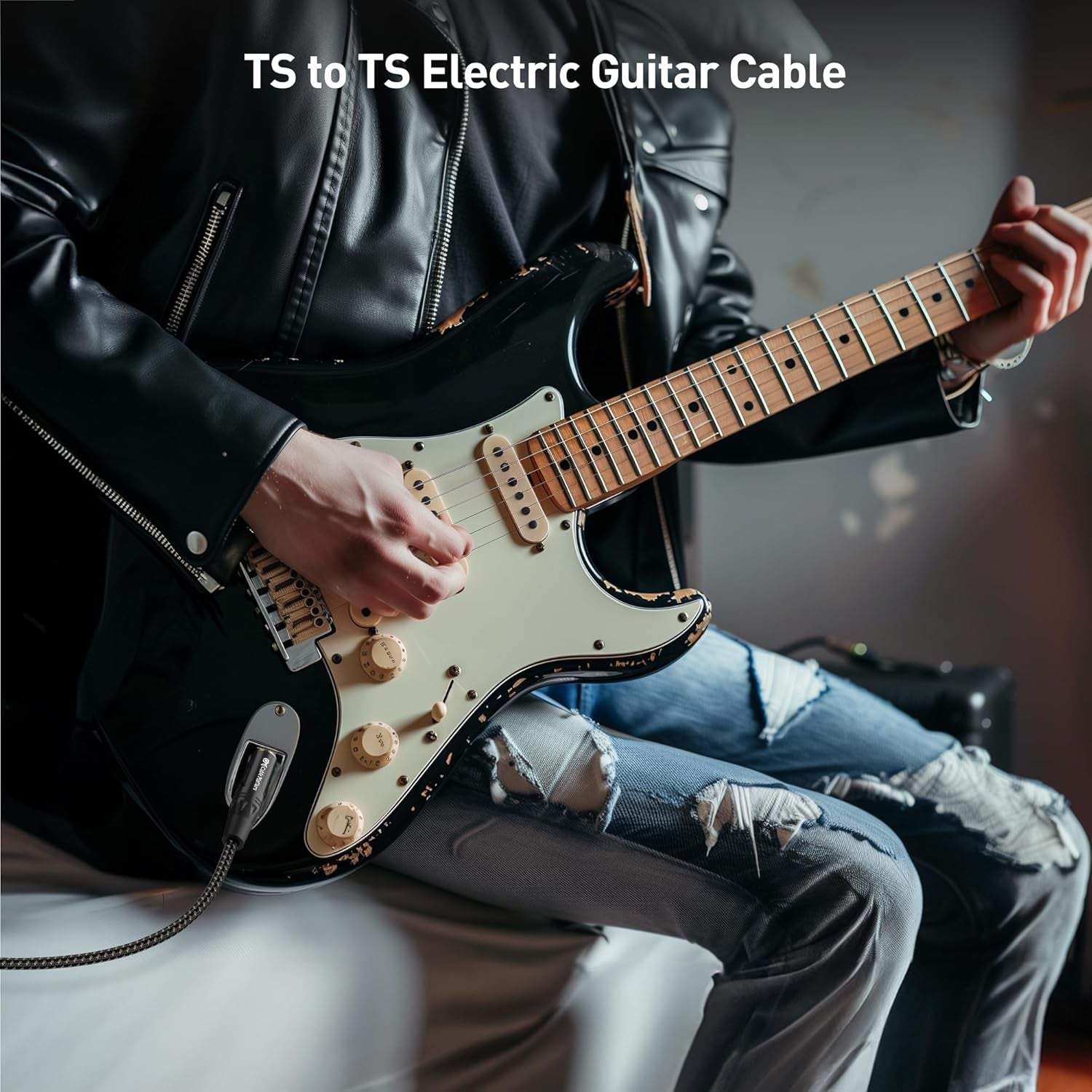 2-Pack Braided 1/4 Inch TS to TS Electric Guitar Cable 10 Feet - Guitar Cord/Guitar Amp Cord/Instrument Cable for Electric Guitar, Mandolin, Bass AMP, Keyboard, Mixer, Equalizer