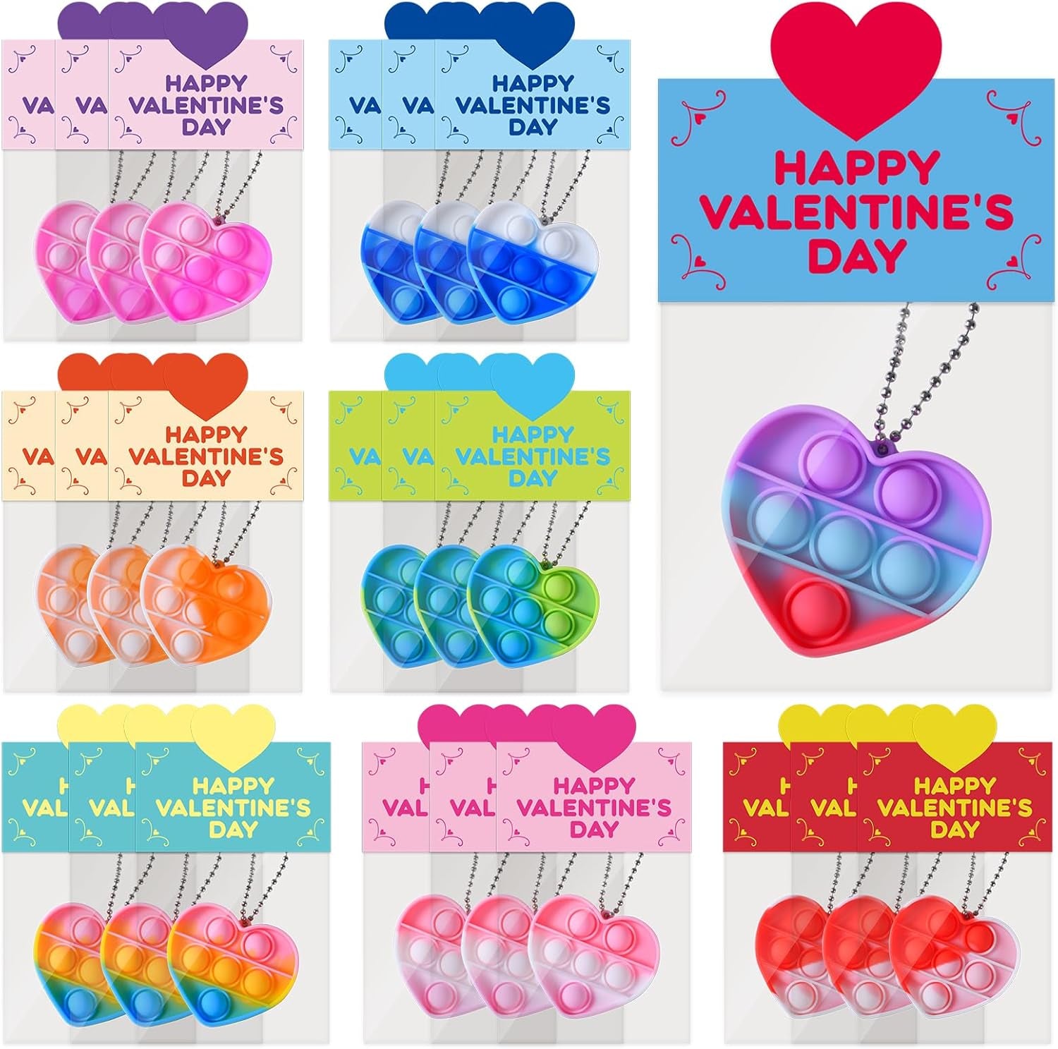 Valentines Day Cards for Kids, 24 Packs Heart Pop Valentines Fidget Toys Bulk Stress Relief Fidget Toys for Kids Valentine'S Party Favors School Classroom Exchange Gifts