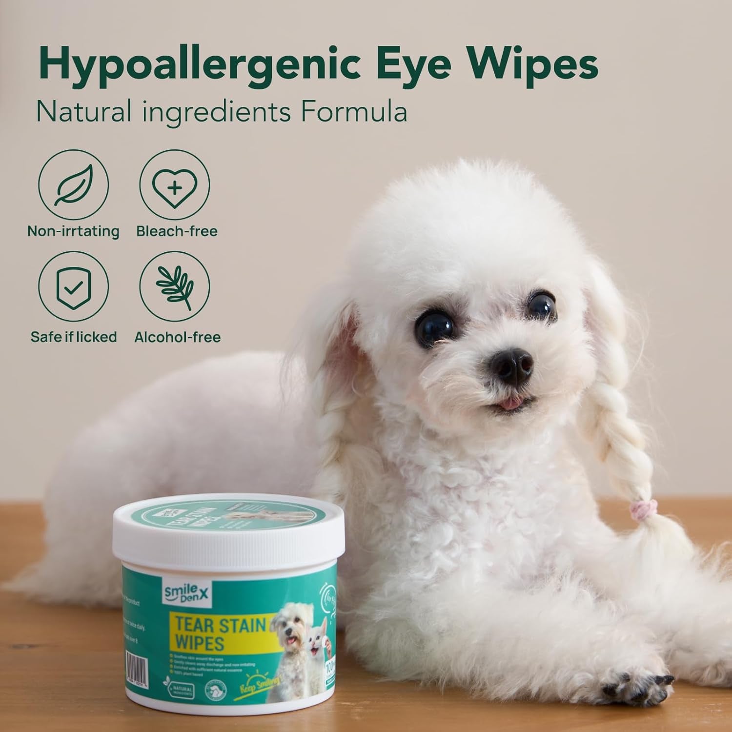 Eye Wipes for Dogs & Cats, Hypoallergenic Pet Eye Cleaner Wipes with Plant Enzyme, Soothing Cleansing Pet Eye Wipes for Gently Remove Eye Debris, Discharge, Mucus (100 Pcs, Unscent)