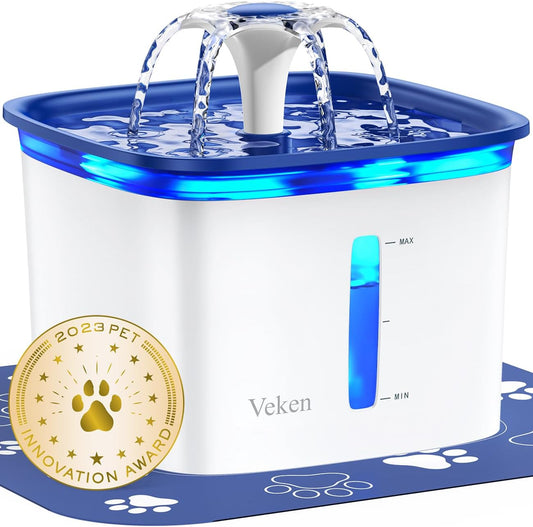 95Oz/2.8L Pet Fountain, Automatic Cat Water Fountain Dog Water Dispenser with Replacement Filters for Cats, Dogs, Multiple Pets (Blue, Plastic)