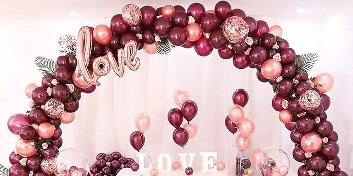 Balloons Burgundy Rose Gold, 60 Packs 12 Inches Wine Red Champagne Latex Balloons Rose Gold Confetti Balloons for Women Girls Birthday Wedding Bridal Shower Party Anniversary Decoration