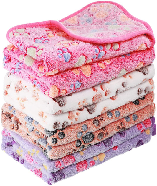 4 Pcs Dog Blanket Pet Puppy Blanket Puppy Teething Toys Paw Print Fleece Blanket for Pet Cat Soft Warm Sleep Mat Guinea Pig Cage Blanket(Small(24 X 16 Inch),White, Coffee, Pink, Purple)