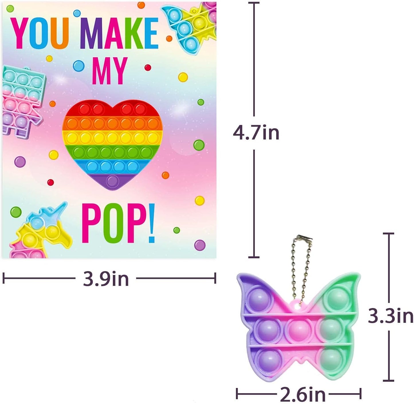 Valentines Day Gifts for Kids - 24 Valentines Cards with Pop Bubbles Bulk- Valentine Exchange for Girls Boys School Class Classroom Fidget Toys Party Favors