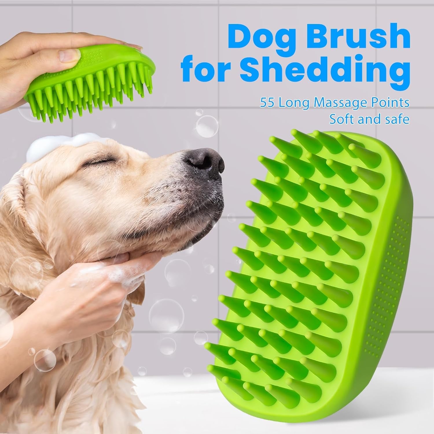 3PCS Dog Bath Brush, Dog Shampoo Brush, Dog Scrubber for Bath, Dog Shower Brush, Dog Bath Supplies, Suitable for Deshedding, Washing & Grooming of Short and Long Haired Pets (Blue Green Blue)