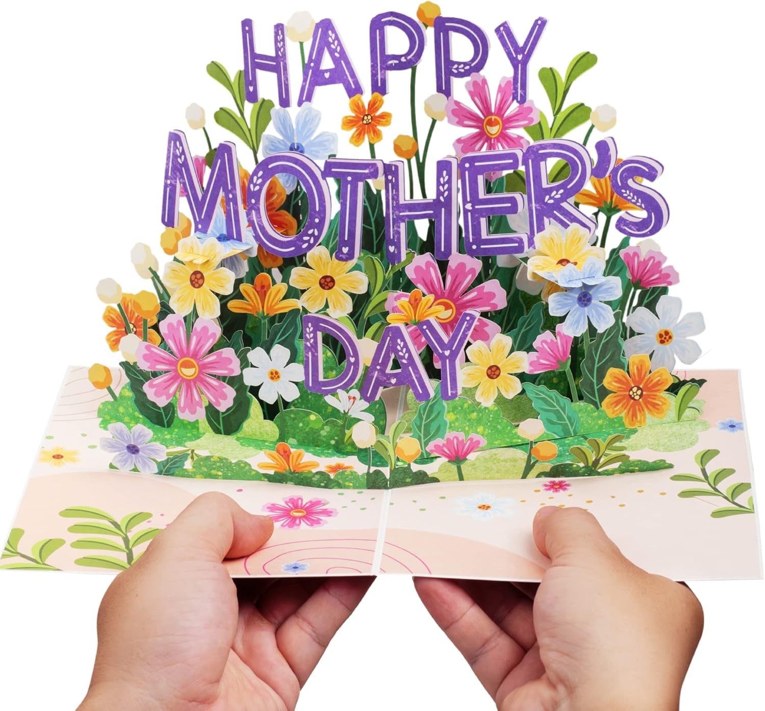 Frndly 3D Happy Mothers Day Pop up Card, Handcrafted - 100% Recycled and Eco-Friendly, 8" X 6" Cover - with Note Tag