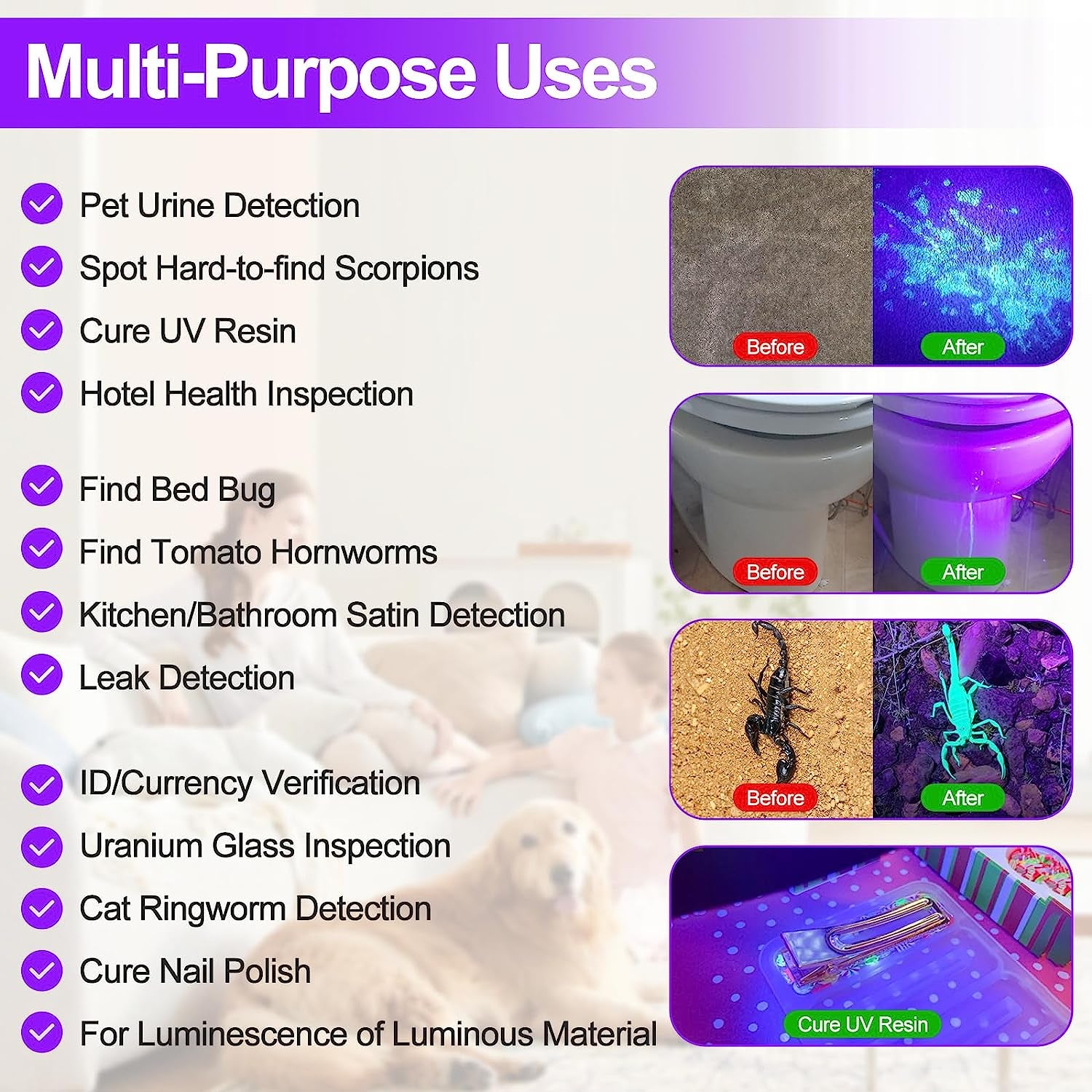 Black Light UV Flashlight Blacklight 12 LED Urine Detector for Dog/Cat/Pet Urine & Dry Stains and Bed Bug on Carpets/Rugs/Floor,Matching with Pet Odor Eliminator