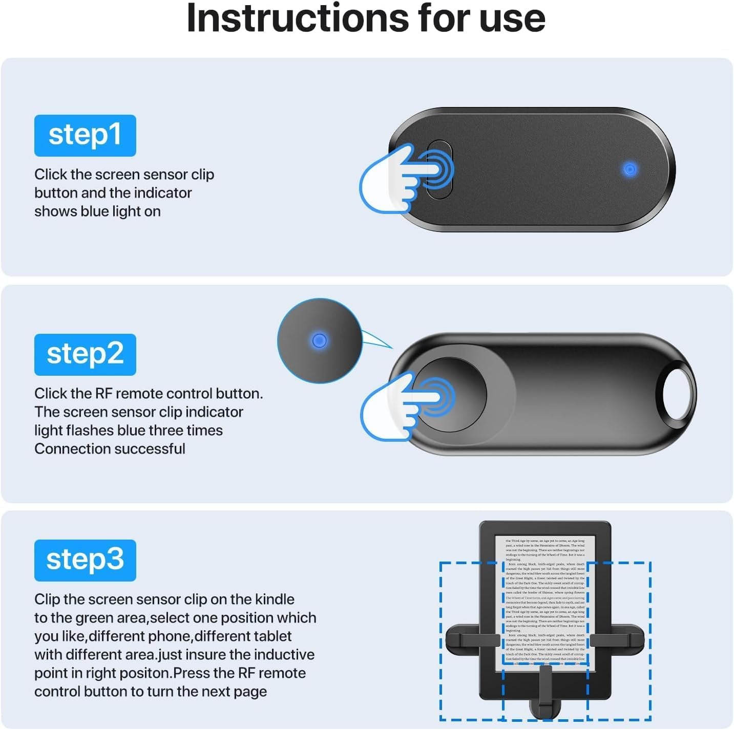 RF Remote Control Page Turner for Kindle Paperwhite Accessories Ipad Reading Kobo Surface Comics/Novels Tablets Android Taking Photos Camera Video Recording Remote Triggers