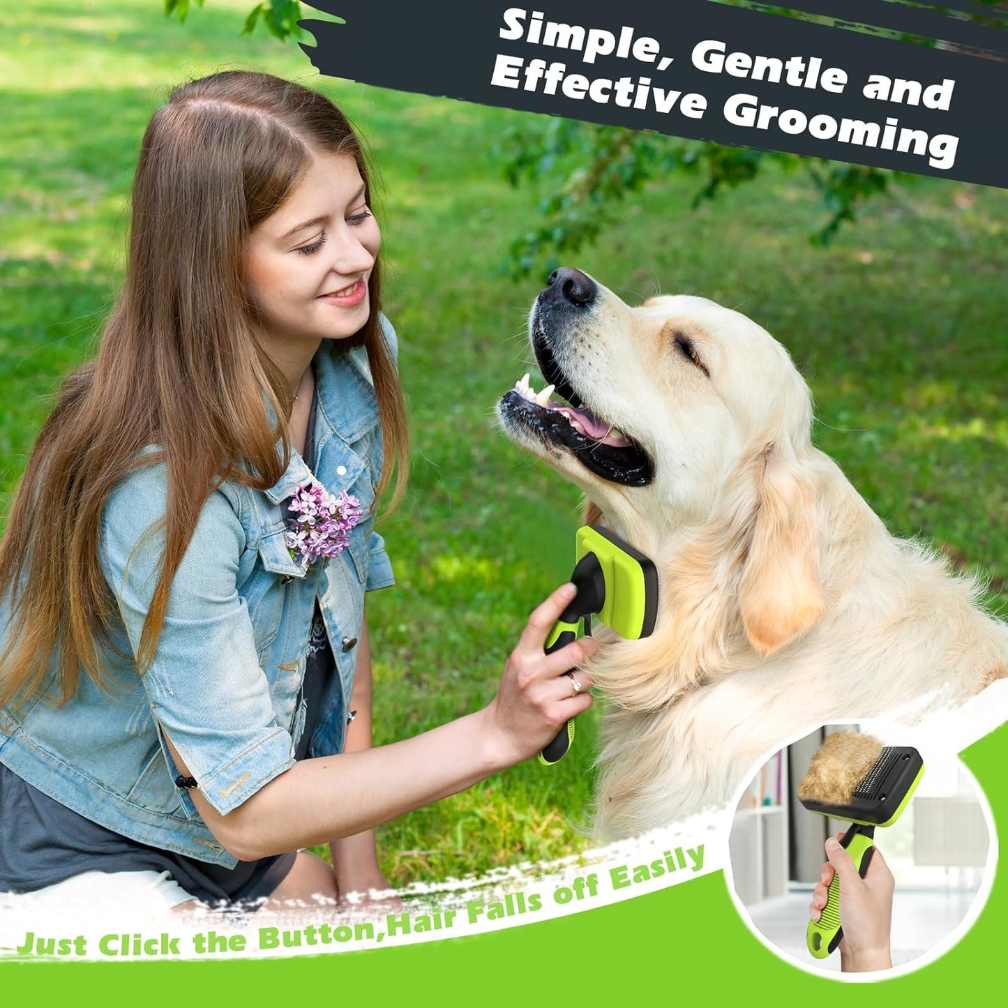 3PCS Dog Brush I Dog Brush for Shedding I Deshedding Dog Brush I Dog Bath Brush I Slicker Brush for Dogs I Dog Comb I Premium Pet Supplies (Green Black)