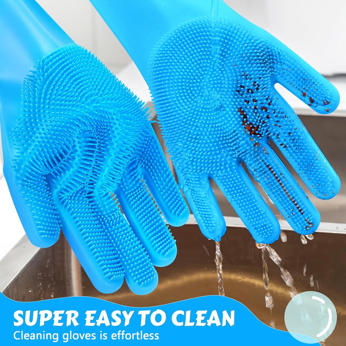 Pet Grooming Gloves - Heat Resistant Silicone Gloves with High-Density Teeth, Enhanced Five Finger Design for Bathing and Massaging Dogs and Cats, Blue