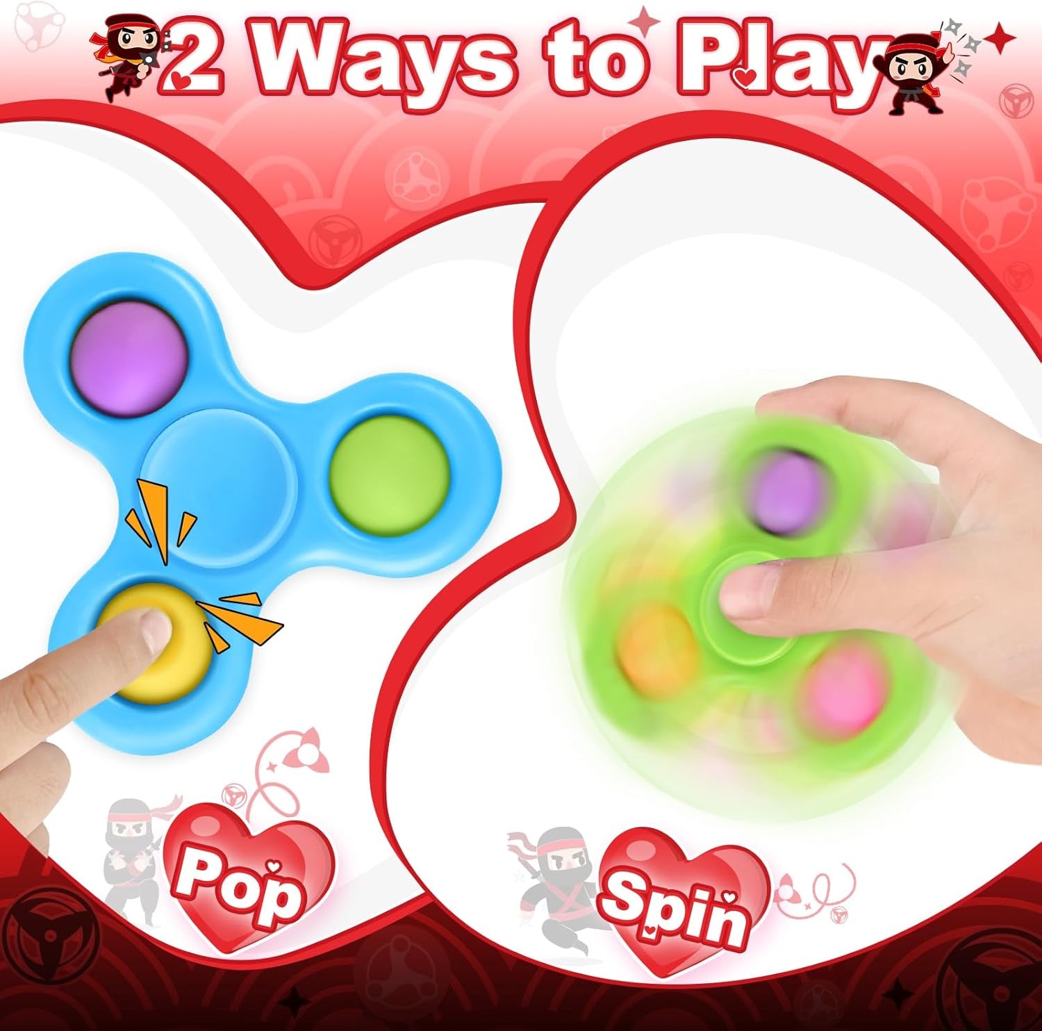 24 Pack Valentine'S Day Cards for Kids with Fidget Spinners Toys, Sensory Fidget Toys for School Classroom Valentine'S Gifts Exchange, Spinners Toys for Valentine'S Party Favors