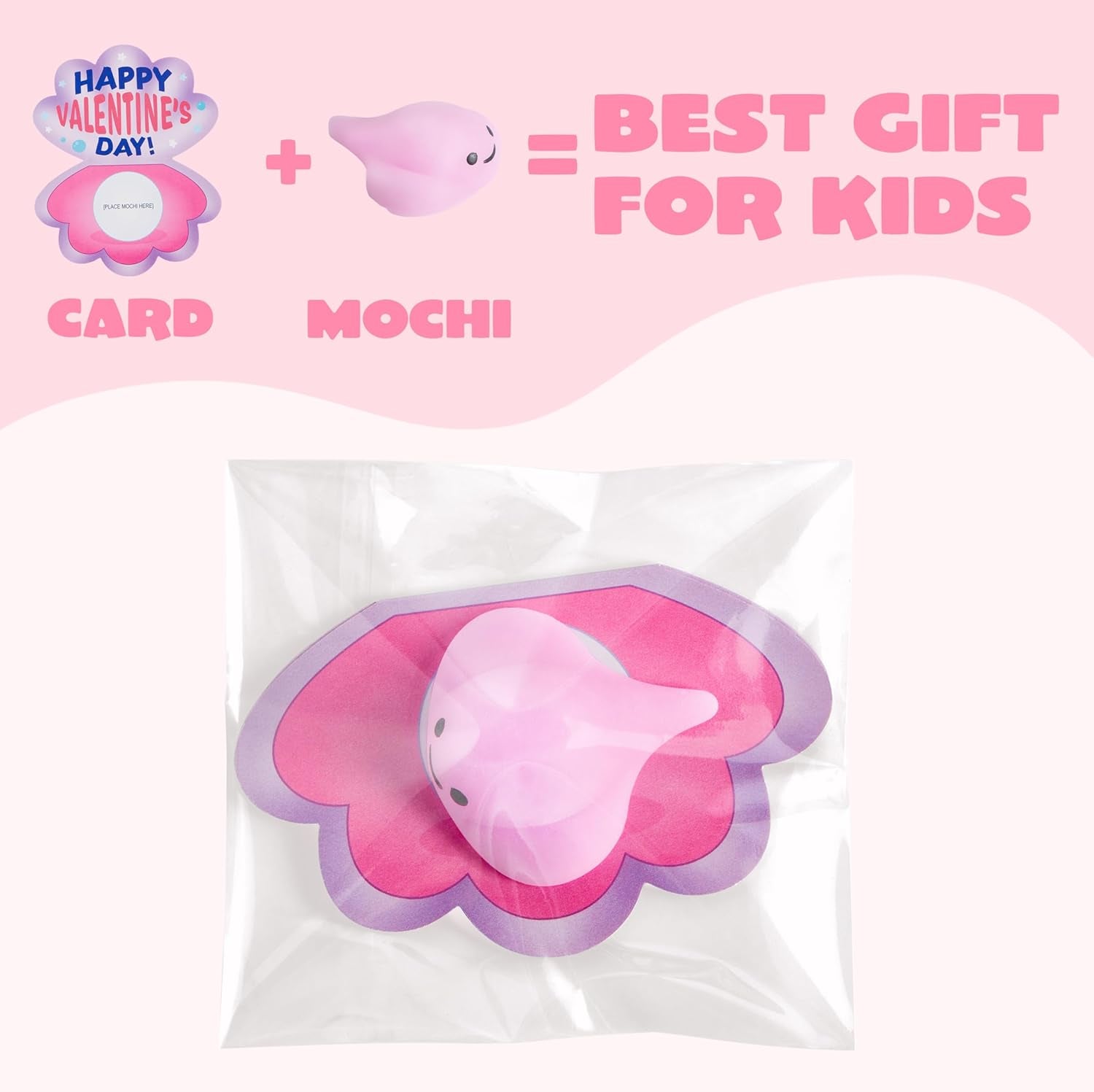 30 Packs Valentine Day Gift Cards with Mochi Squishy Toys, Stress Relief Fidget Toys, Kawaii Mochi Squeezes for Kids Holiday Party Favor, Gift Goodie Bag Filler, Classroom Exchange Prizes