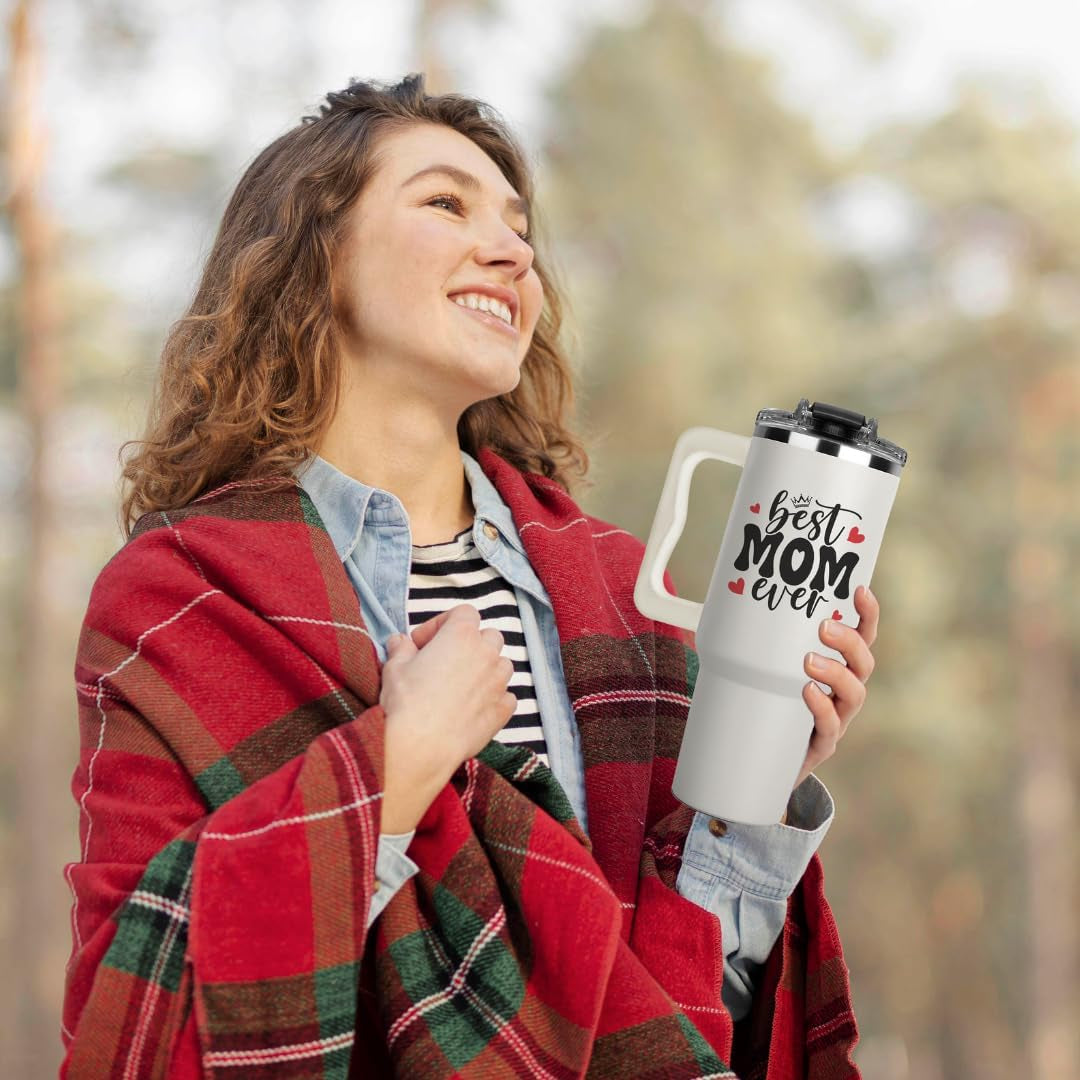 Valentine Gifts for Mom - Best Mom Ever Tumbler 40Oz - Insulated Coffee Cup with Handle and Straw - Mama Travel Cup - Birthday Presents for Mommy - Water Cup from Daughter - Mother'S Day Gift