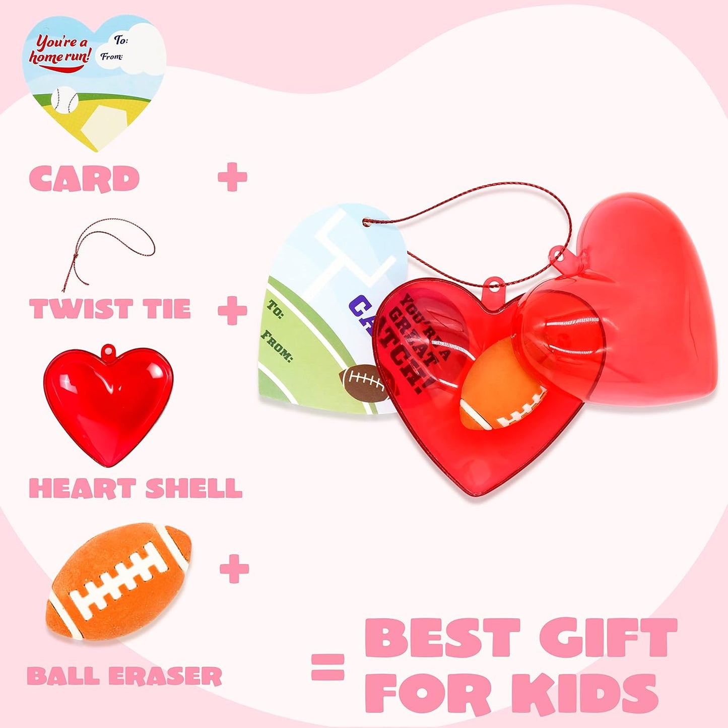 28 PCS Valentines Day Cards for Kids, Sports Balls Erasers Filled Hearts and Valentine Cards Gifts for Kids Classroom Exchange Prizes