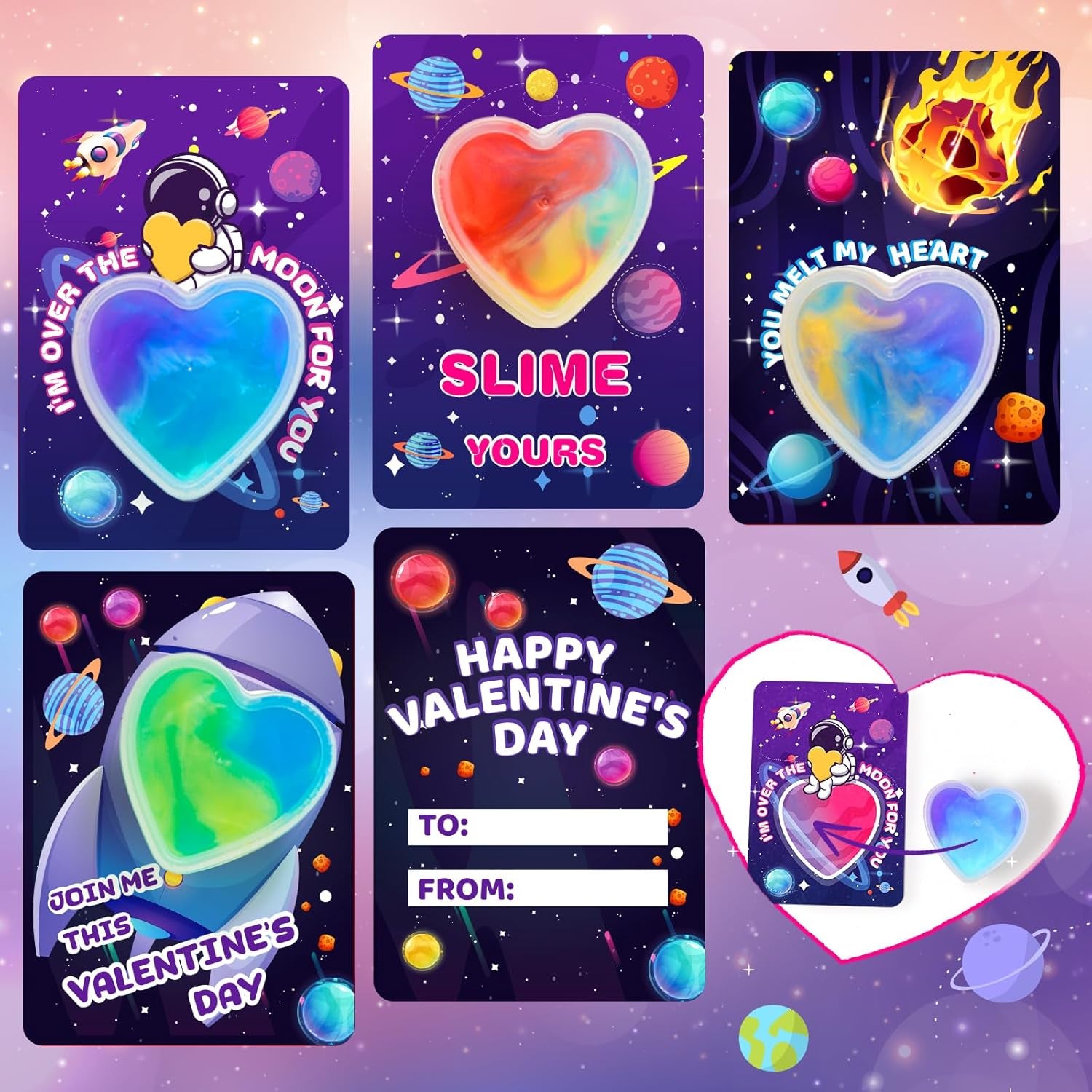 28PCS Kids Valentines Day Cards for Kids Classroom School Exchange, Valentines Cards with Slime Bulk, Valentine Cards Gifts for Kids Classroom School, Valentines Day Gifts for Kids